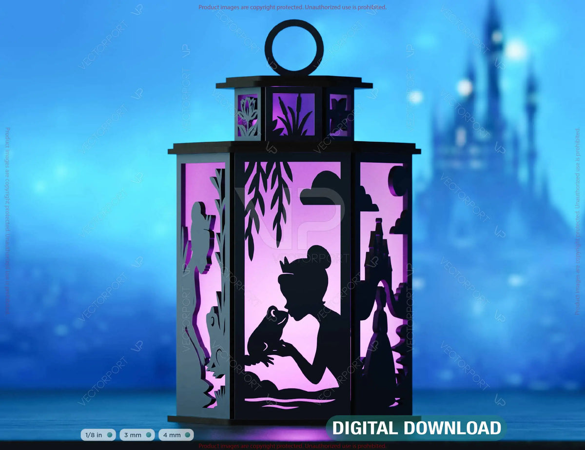 Princess Tiana & The Frog Tealight Lantern | Fairy Tale Silhouette Candle Holder | Magical SVG Digital Download |#U638|