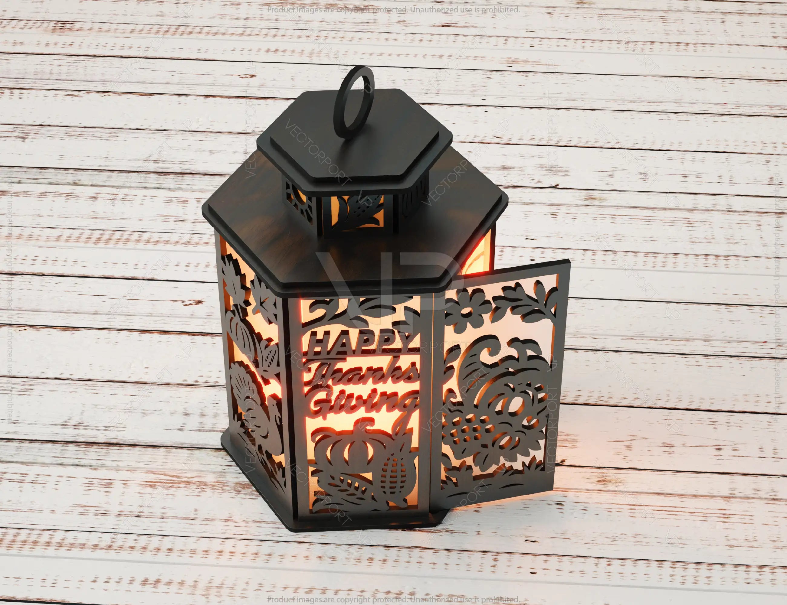 Thanksgiving Lantern Tealight Holder SVG – Autumn Leaves, Pumpkins & Turkey Candle Box Digital Download |#U639|