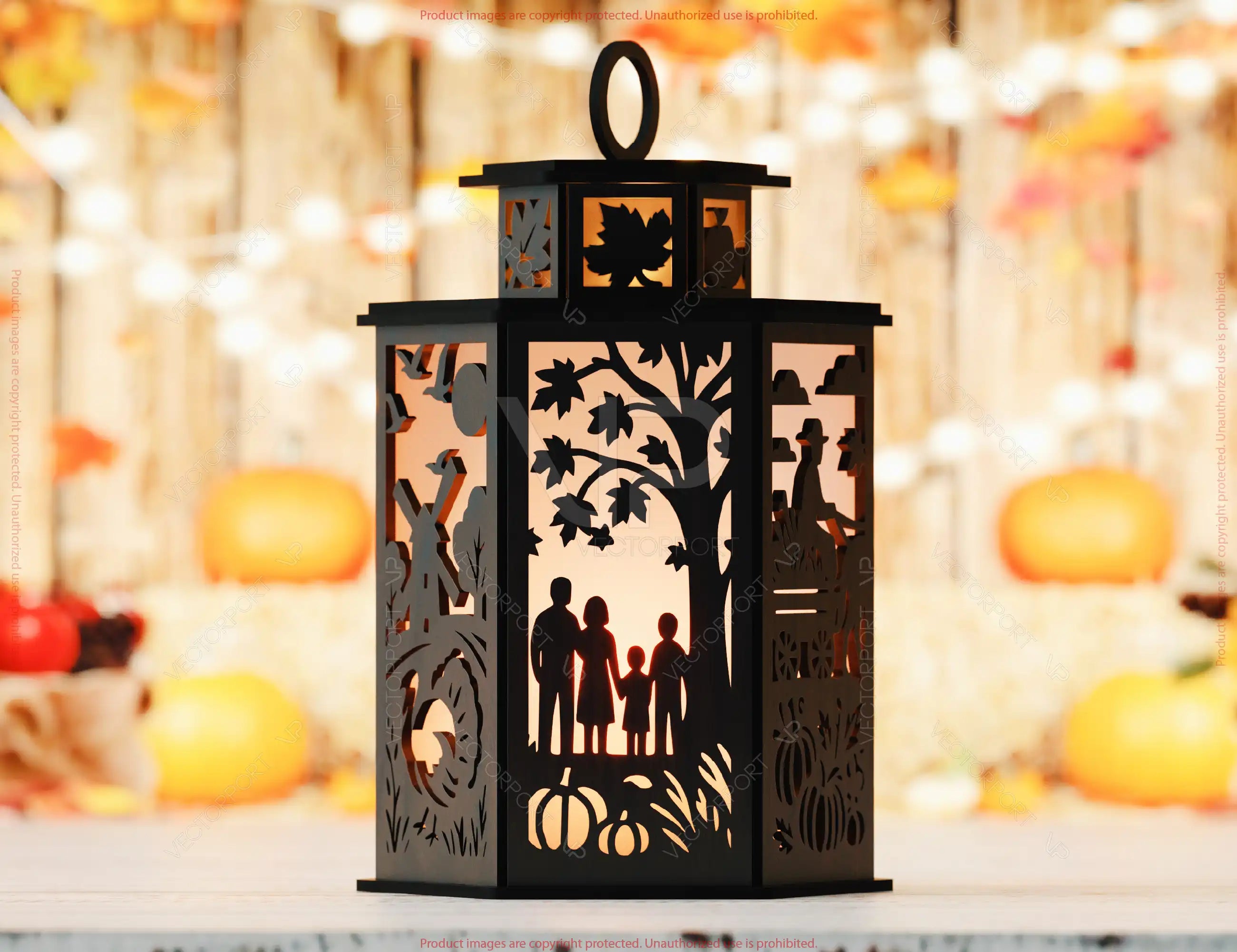 Thanksgiving Tealight Lantern SVG – Autumn Leaves, Pumpkins & Turkey Candle Holder Digital Download |#U640|