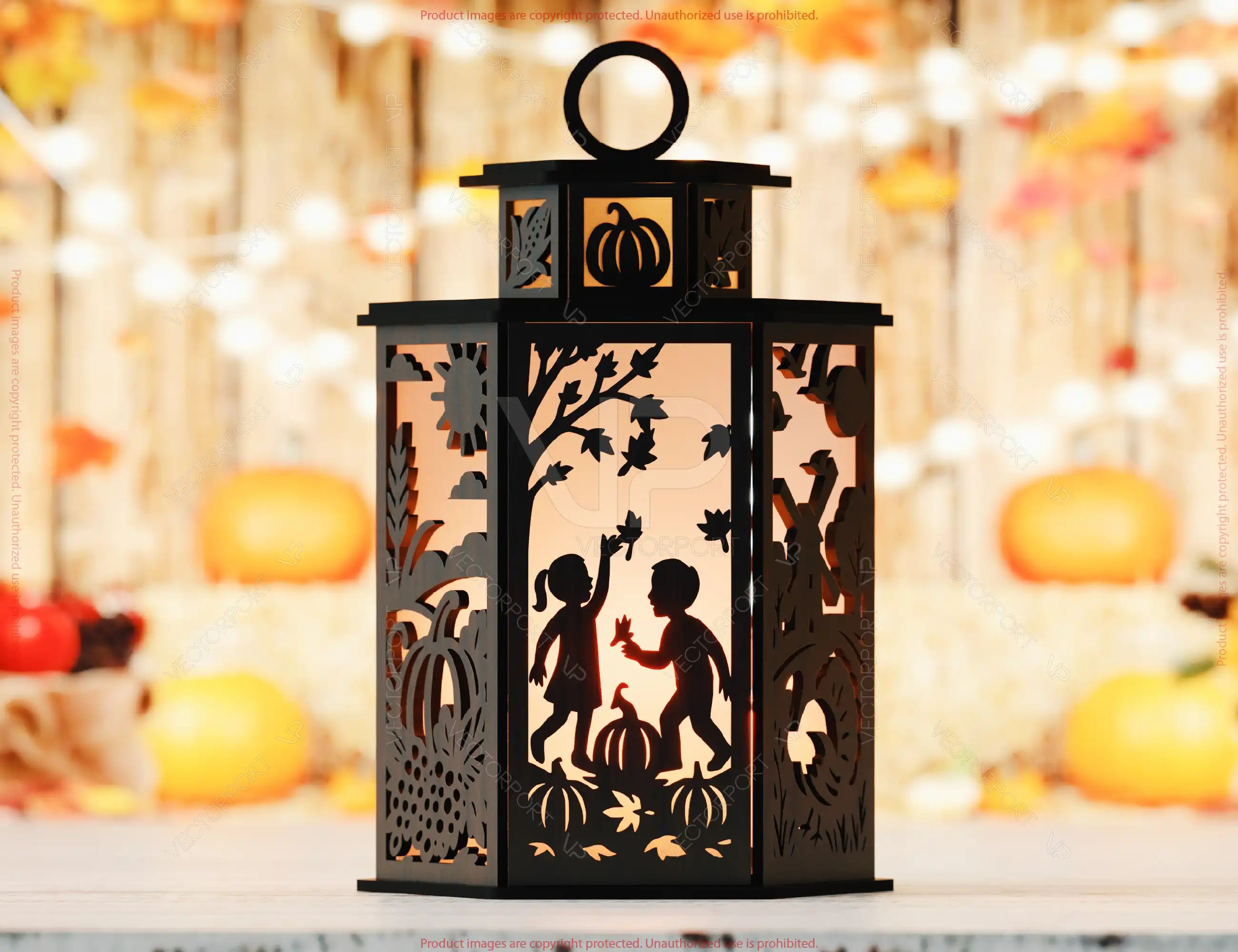 Thanksgiving Tealight Lantern SVG – Autumn Leaves, Pumpkins & Turkey Candle Holder Digital Download |#U640|