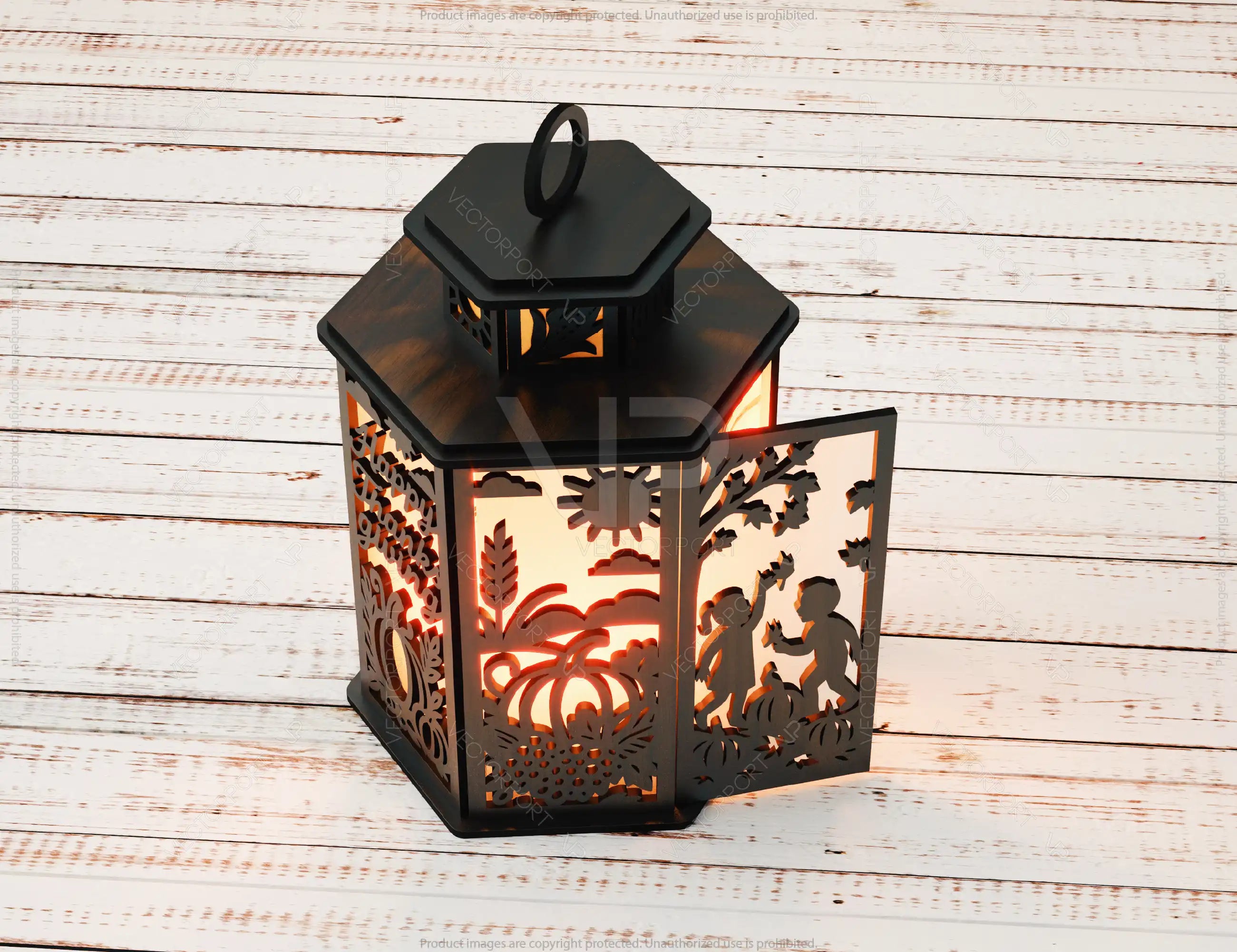 Thanksgiving Tealight Lantern SVG – Autumn Leaves, Pumpkins & Turkey Candle Holder Digital Download |#U640|