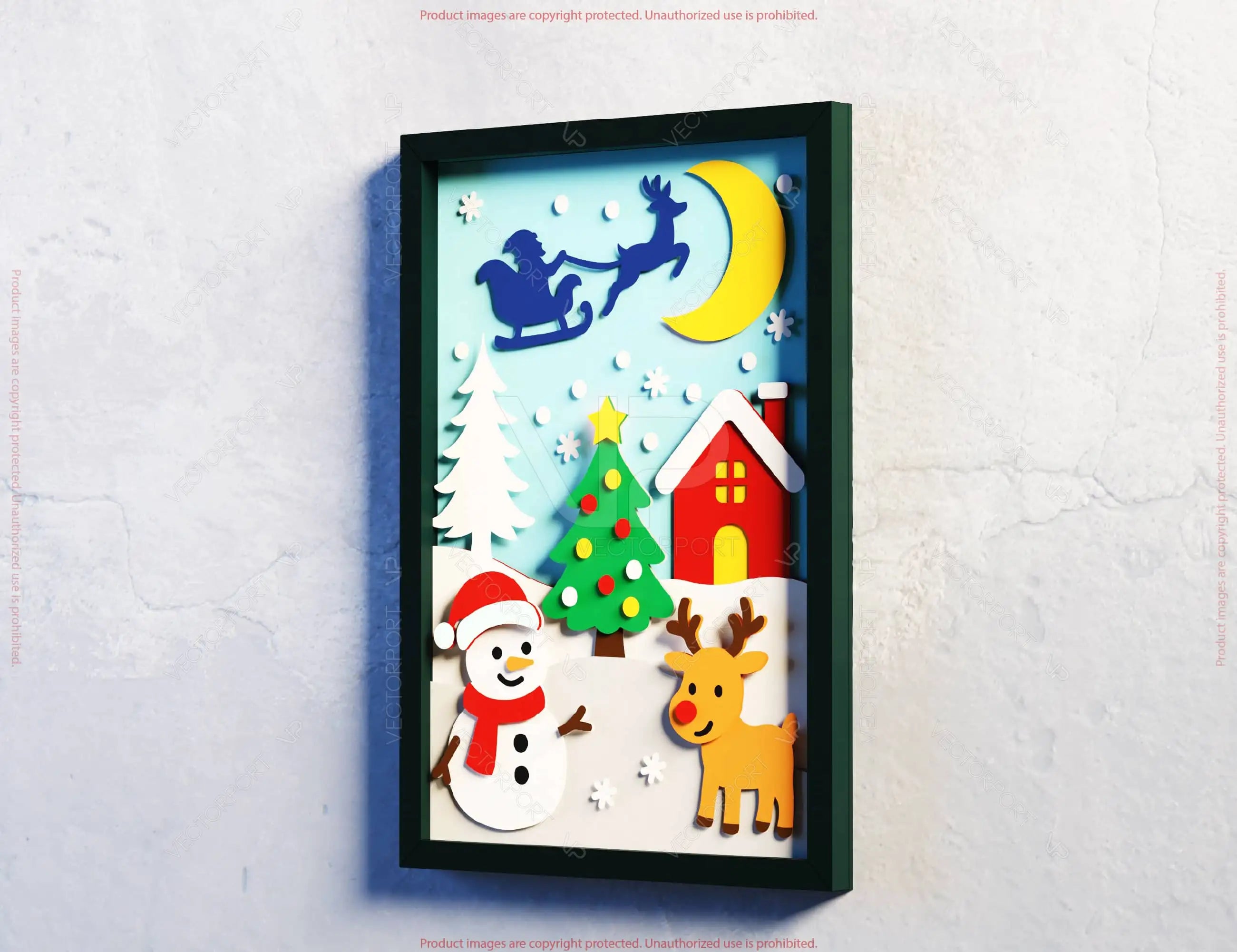 Christmas Shadow Box Snowman & Reindeer | Layered Papercut SVG | 3D Winter Scene with Santa Sleigh, Wall Art Frame Digital Download |#U641|