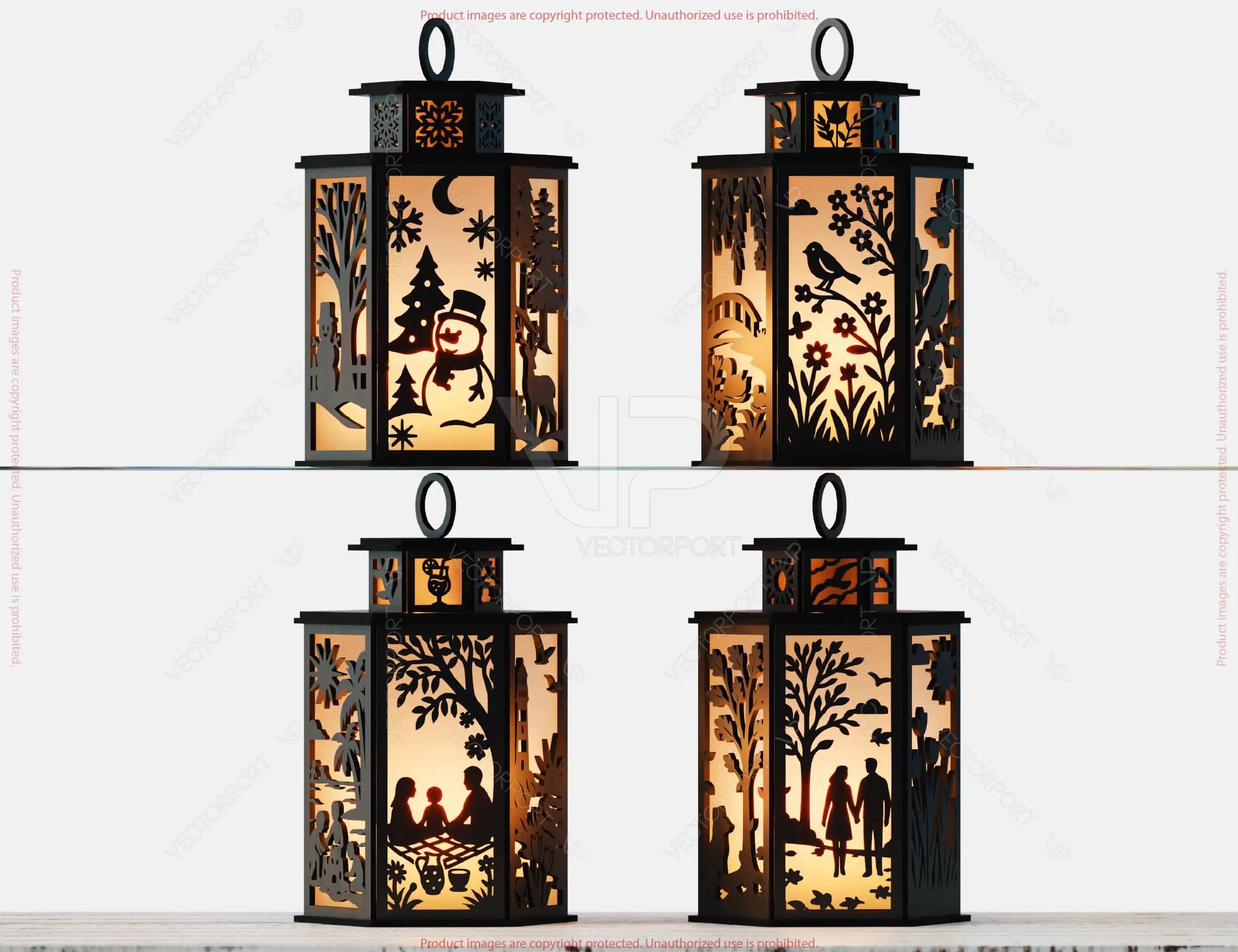 Four Seasons Lantern Bundle SVG – Spring, Summer, Autumn & Winter Tealight Holders | Candle Holder Digital Download |#U642|