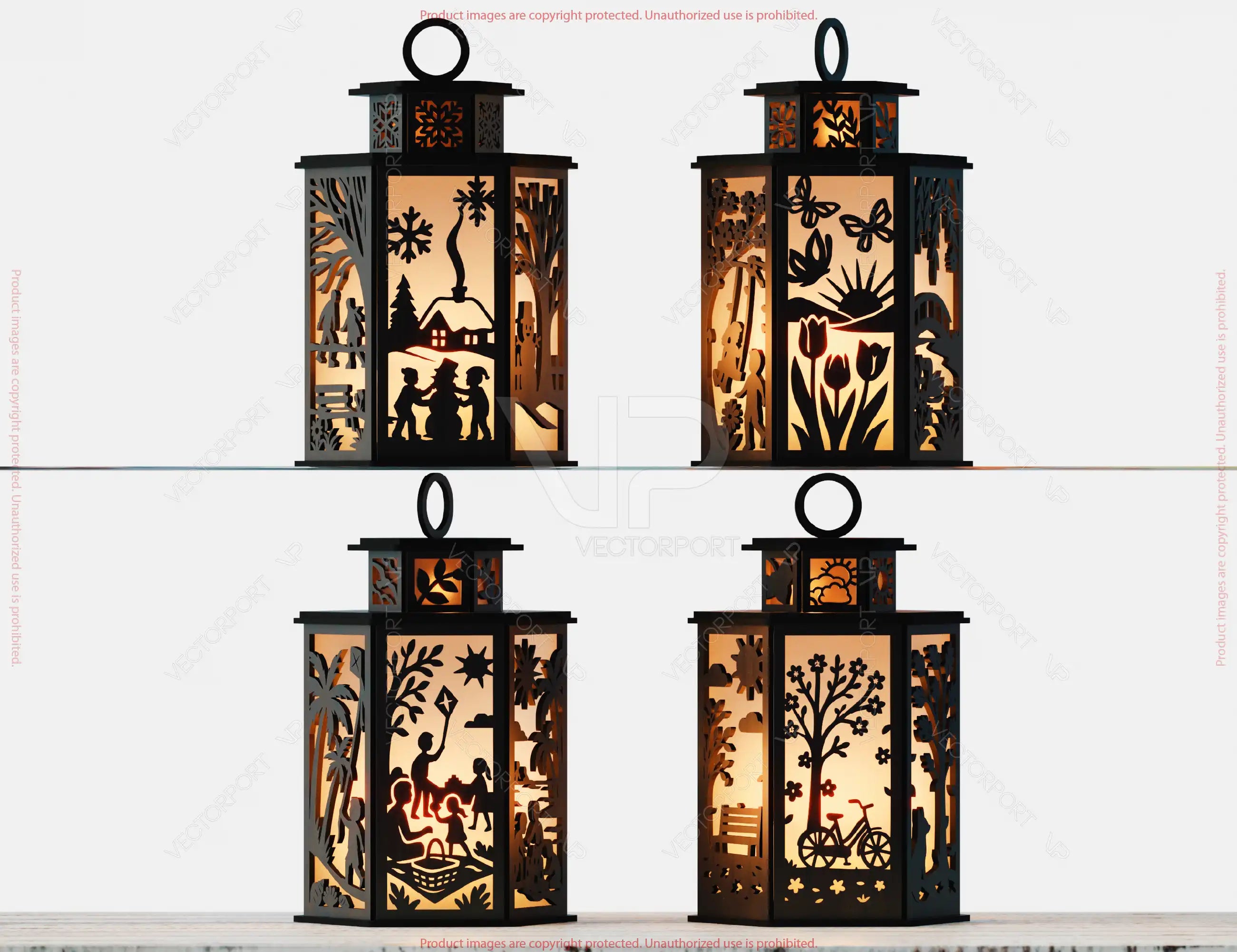 Four Seasons Lantern Bundle SVG – Spring, Summer, Autumn & Winter Tealight Holders | Candle Holder Digital Download |#U642|