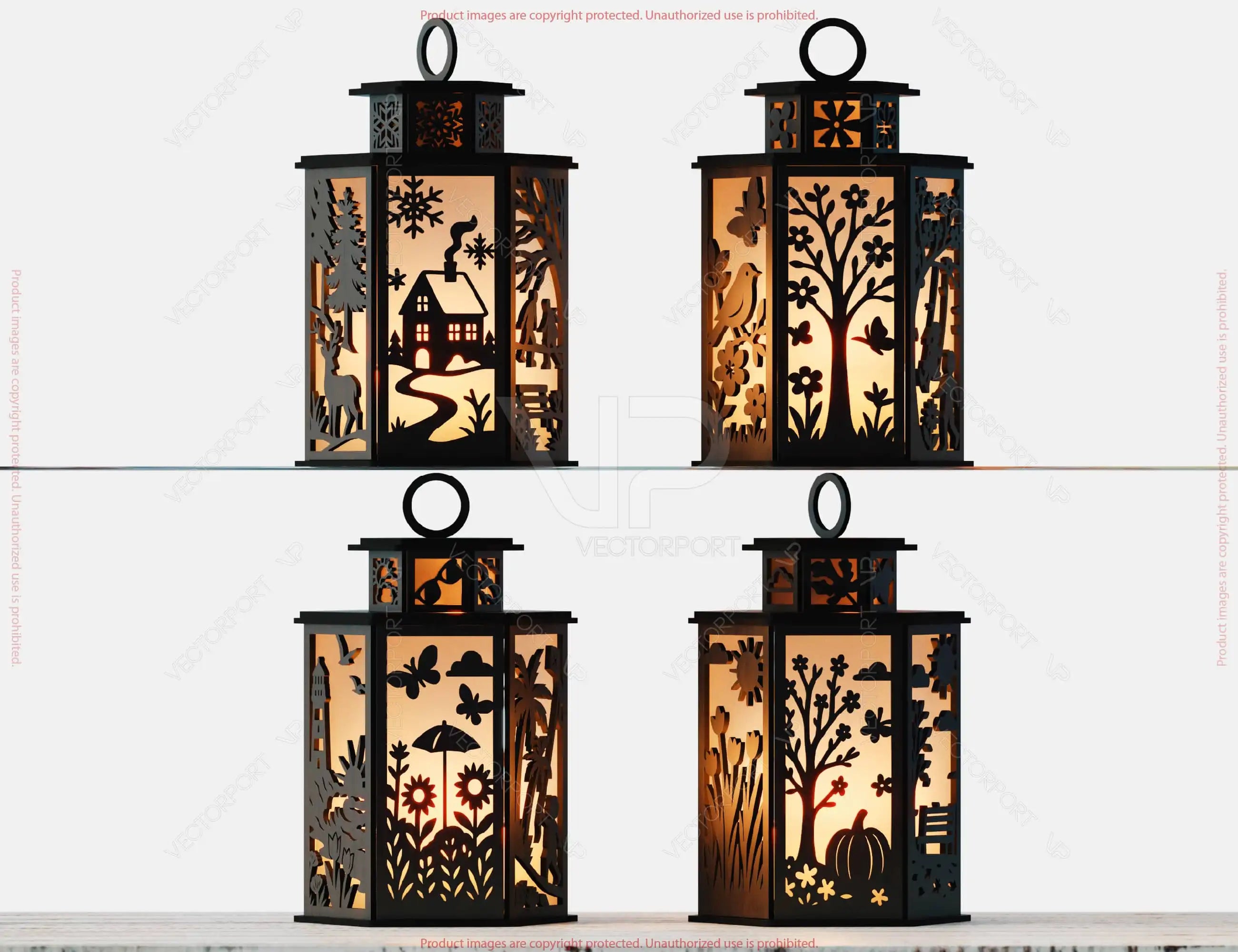 Four Seasons Lantern Bundle SVG – Spring, Summer, Autumn & Winter Tealight Holders | Candle Holder Digital Download |#U642|