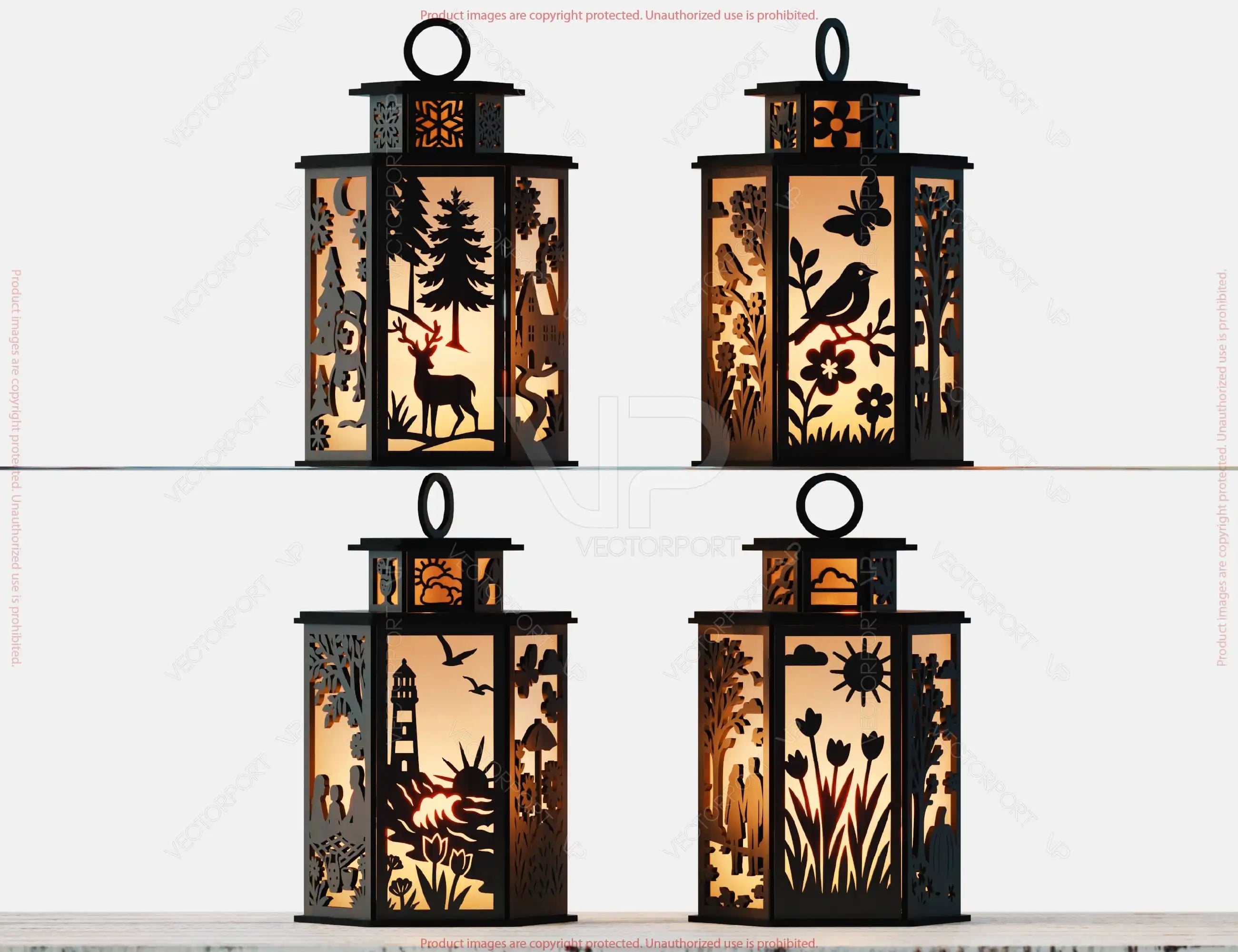 Four Seasons Lantern Bundle SVG – Spring, Summer, Autumn & Winter Tealight Holders | Candle Holder Digital Download |#U642|