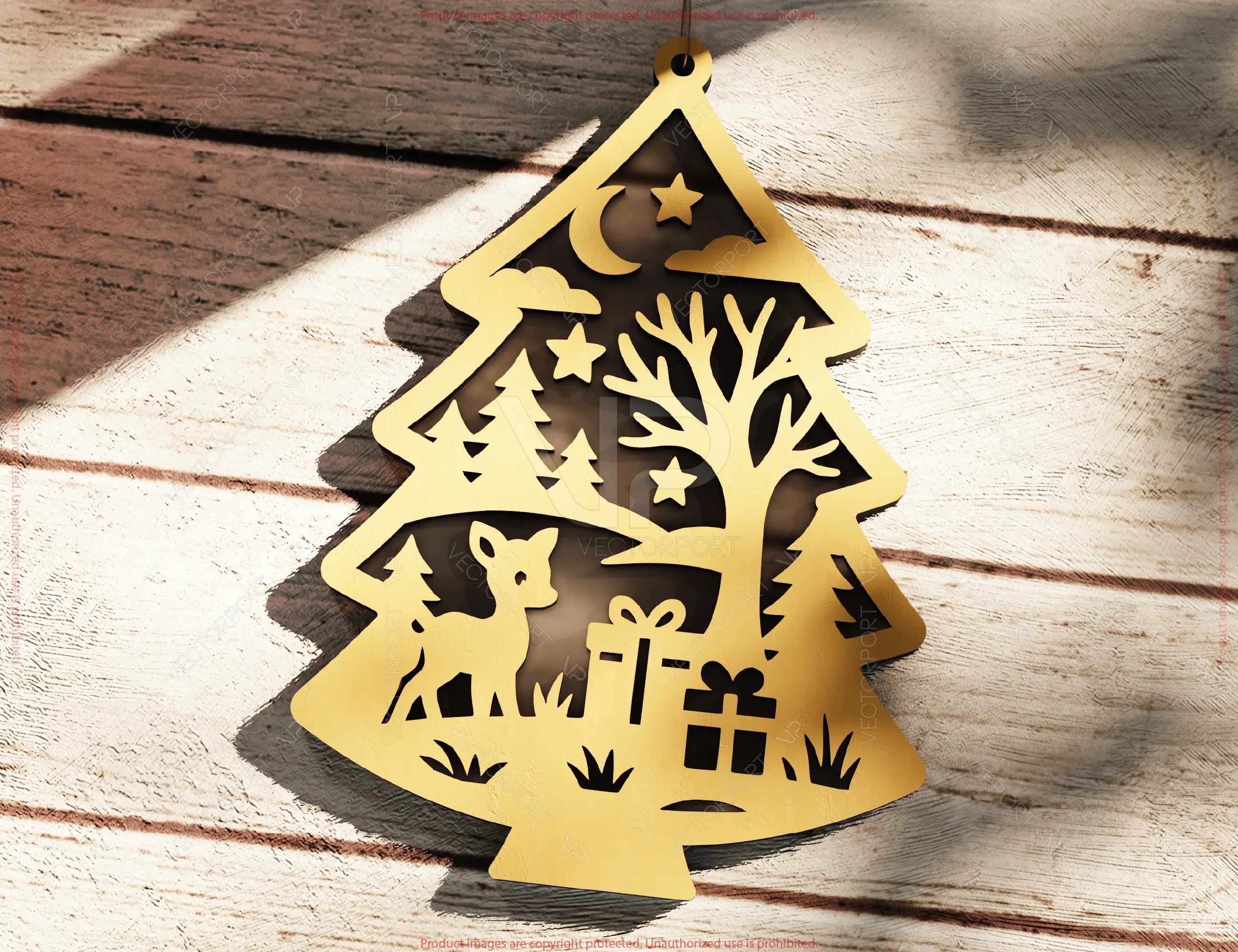 Tree Shape Christmas Ornament New Year Decoration | Laser Cut Snowy Scene Holiday Hanging Baubles | Digital Download |#U643|
