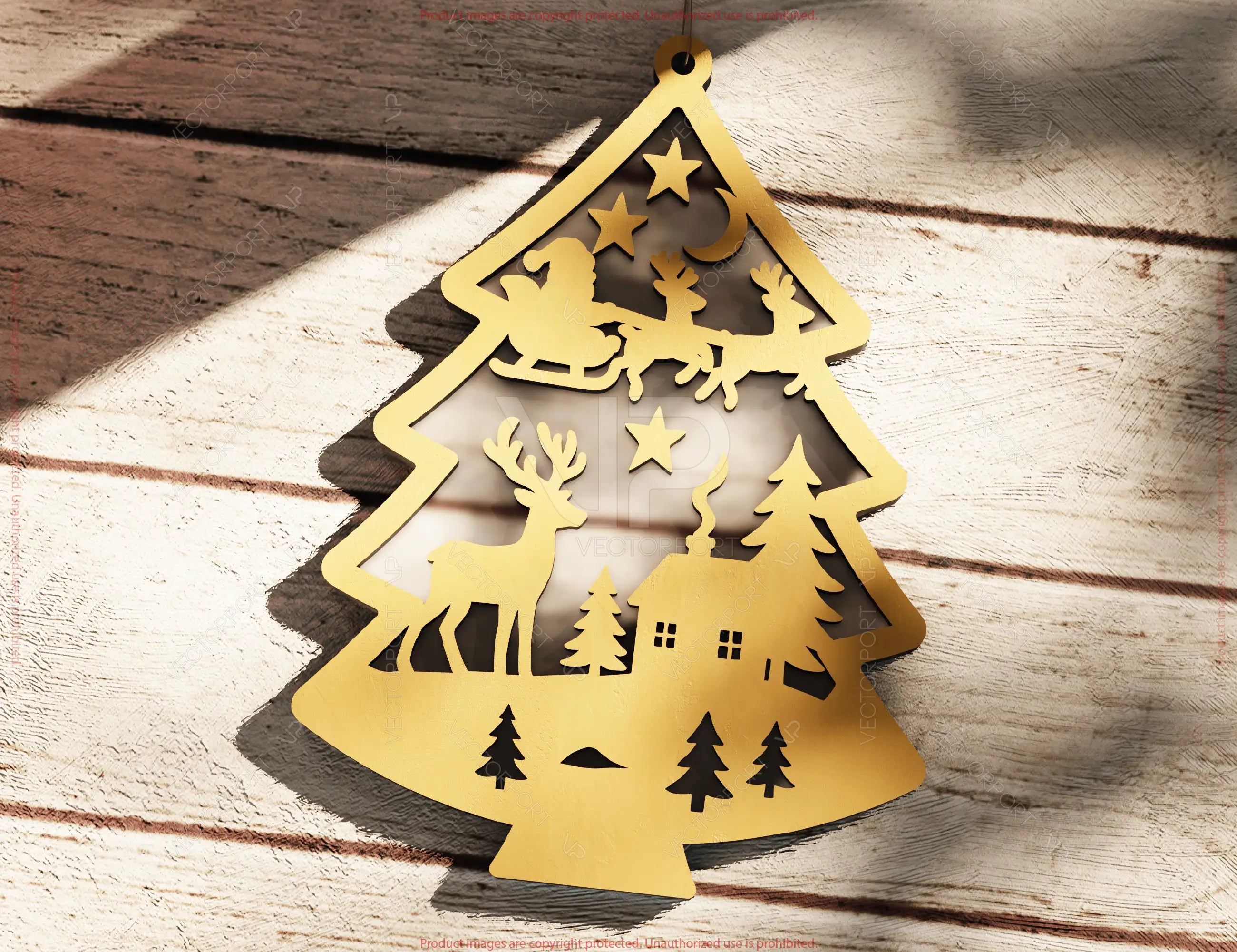 Tree Shape Christmas Ornament New Year Decoration | Laser Cut Snowy Scene Holiday Hanging Baubles | Digital Download |#U643|