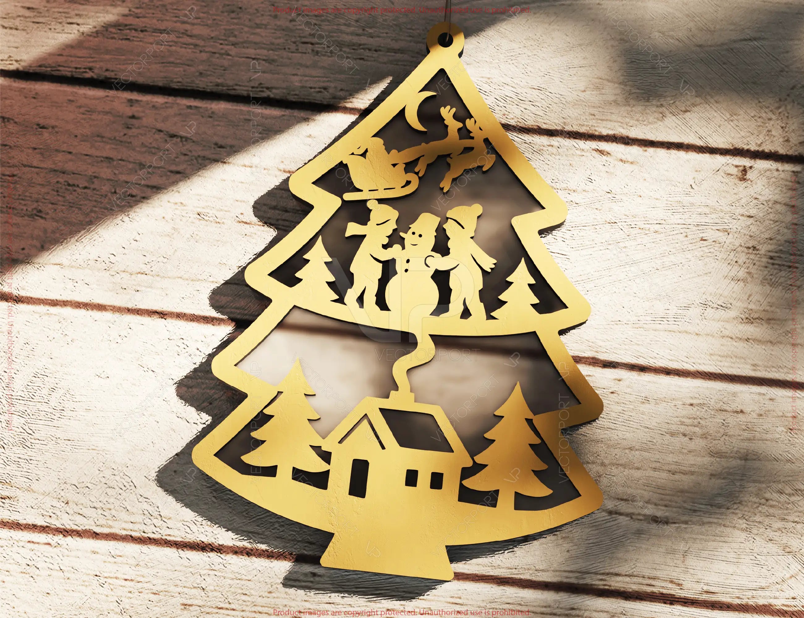 Tree Shape Christmas Ornament New Year Decoration | Laser Cut Snowy Scene Holiday Hanging Baubles | Digital Download |#U643|