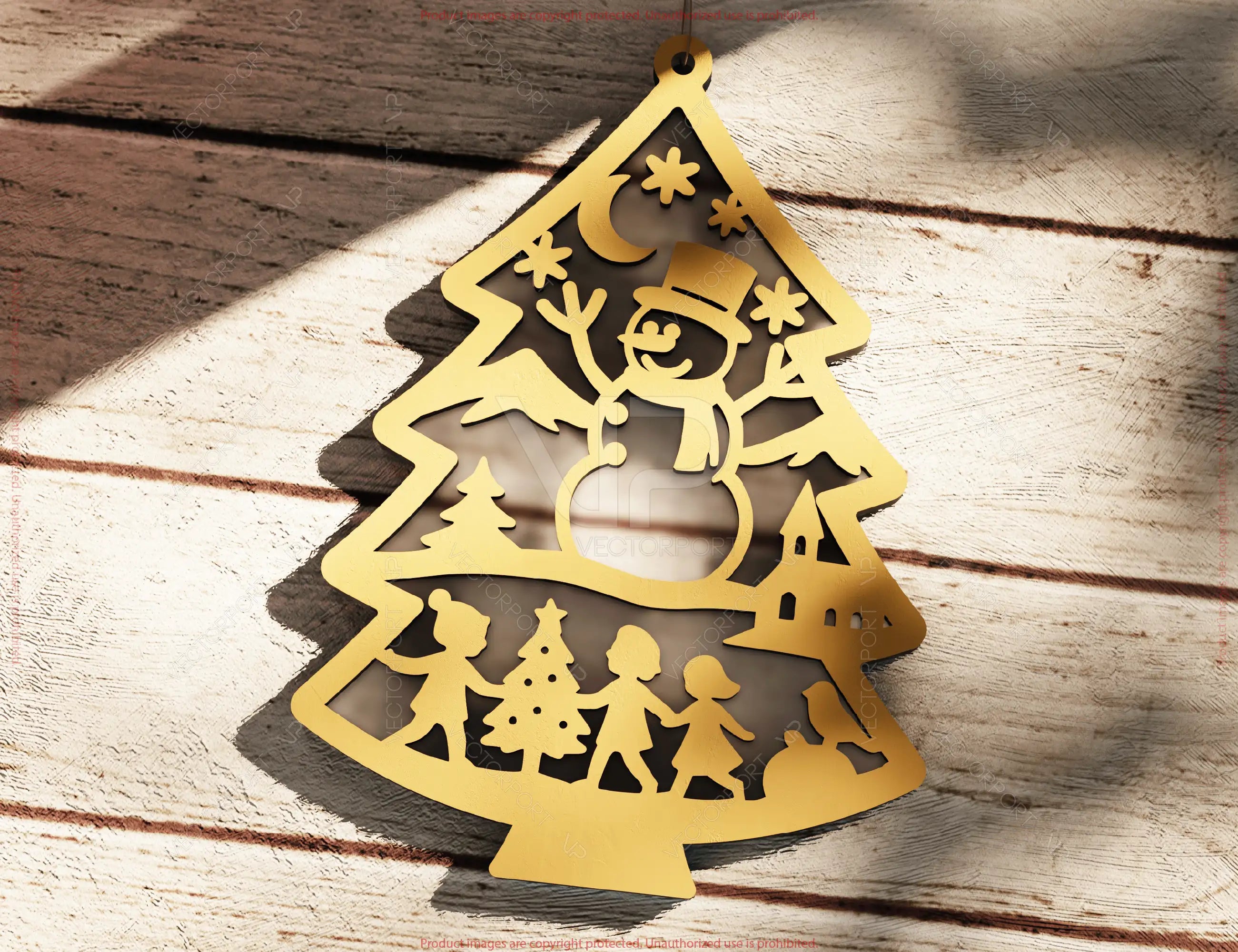 Tree Shape Christmas Ornament New Year Decoration | Laser Cut Snowy Scene Holiday Hanging Baubles | Digital Download |#U643|
