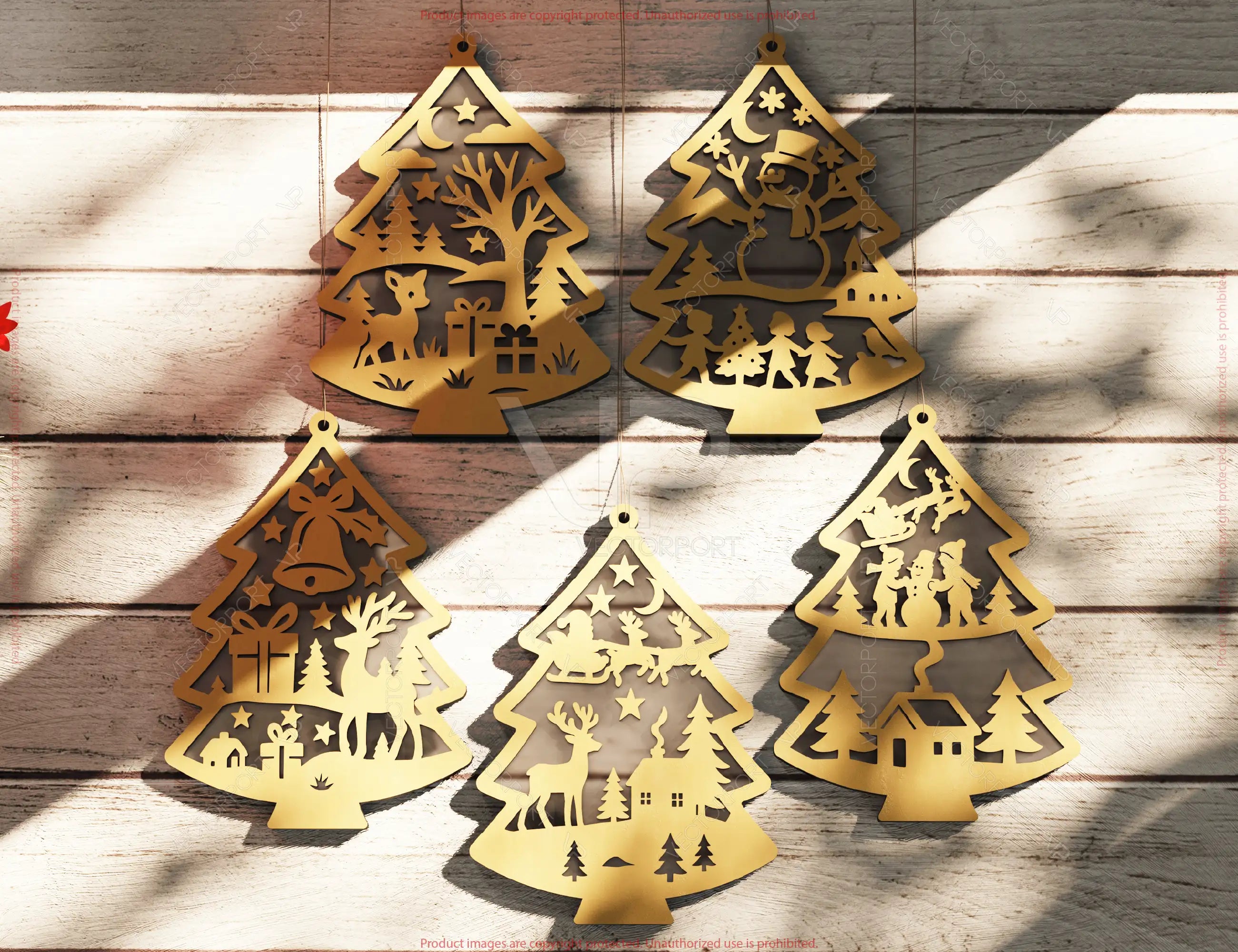 Tree Shape Christmas Ornament New Year Decoration | Laser Cut Snowy Scene Holiday Hanging Baubles | Digital Download |#U643|