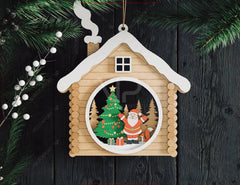 Wooden House Layered Christmas Ornament Cozy Winter Cabin with | Laser Cut Shadow Box Digital Download |#U648|