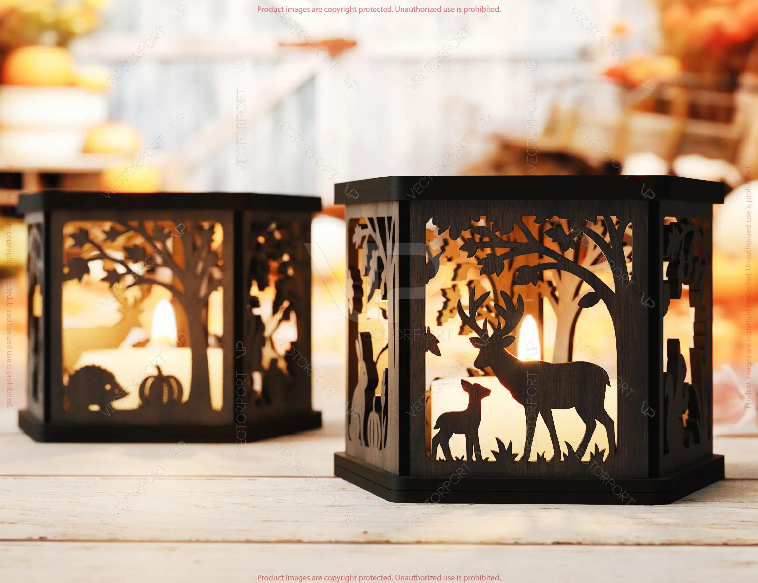 Autumn Forest Lantern – Laser Cut Wooden Tea Light Holder with Pumpkin, Squirrel & Fall Theme –Digital Download |#U651|