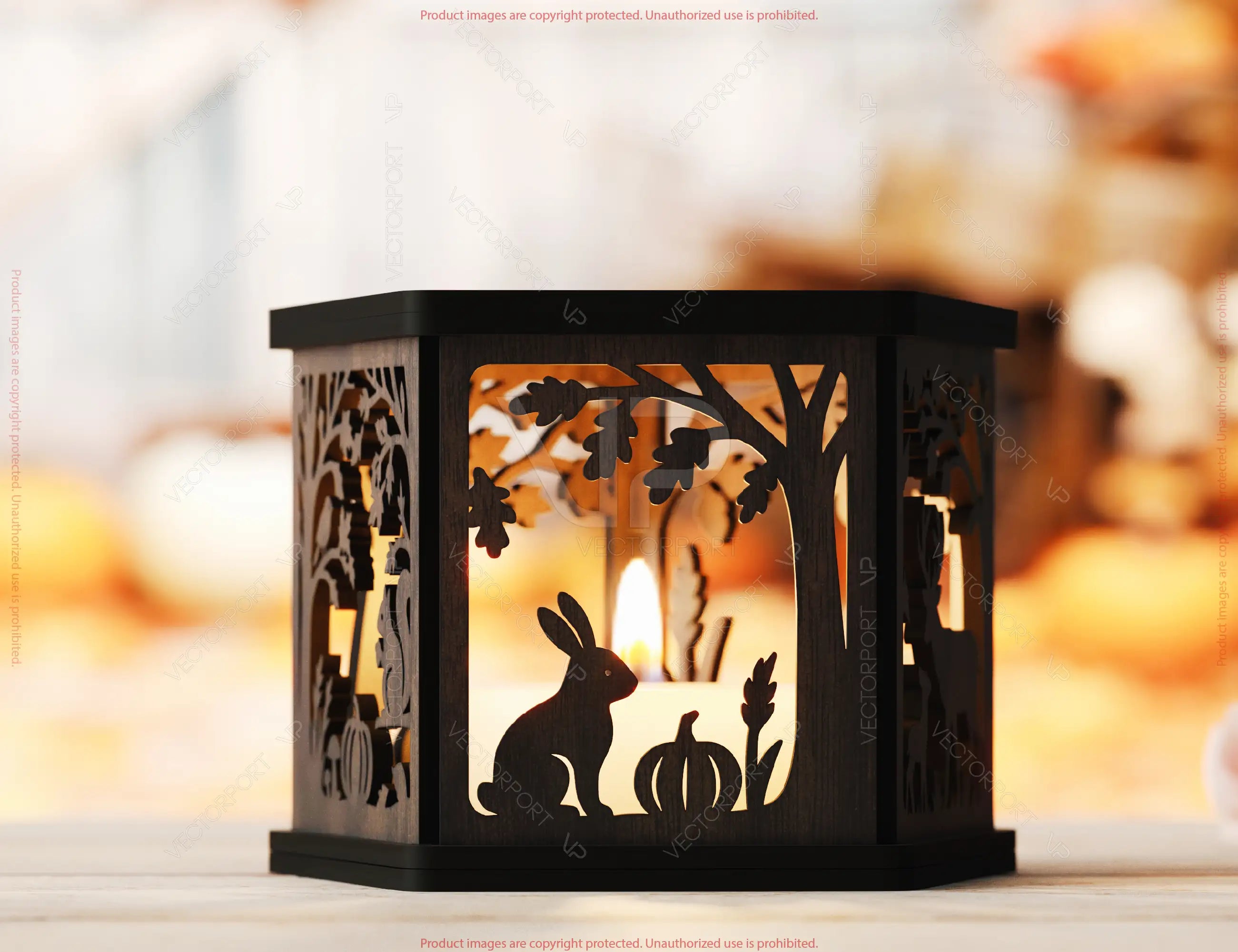Autumn Forest Lantern – Laser Cut Wooden Tea Light Holder with Pumpkin, Squirrel & Fall Theme –Digital Download |#U651|