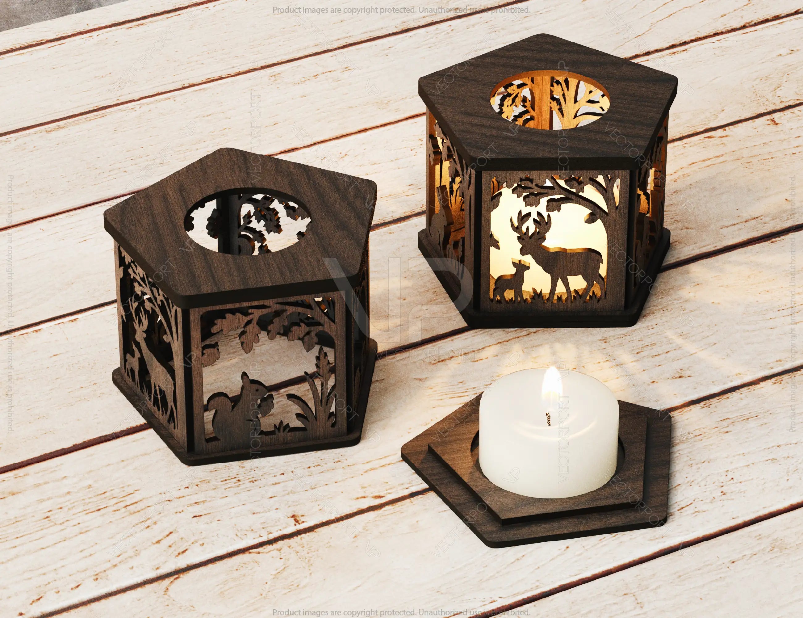 Autumn Forest Lantern – Laser Cut Wooden Tea Light Holder with Pumpkin, Squirrel & Fall Theme –Digital Download |#U651|