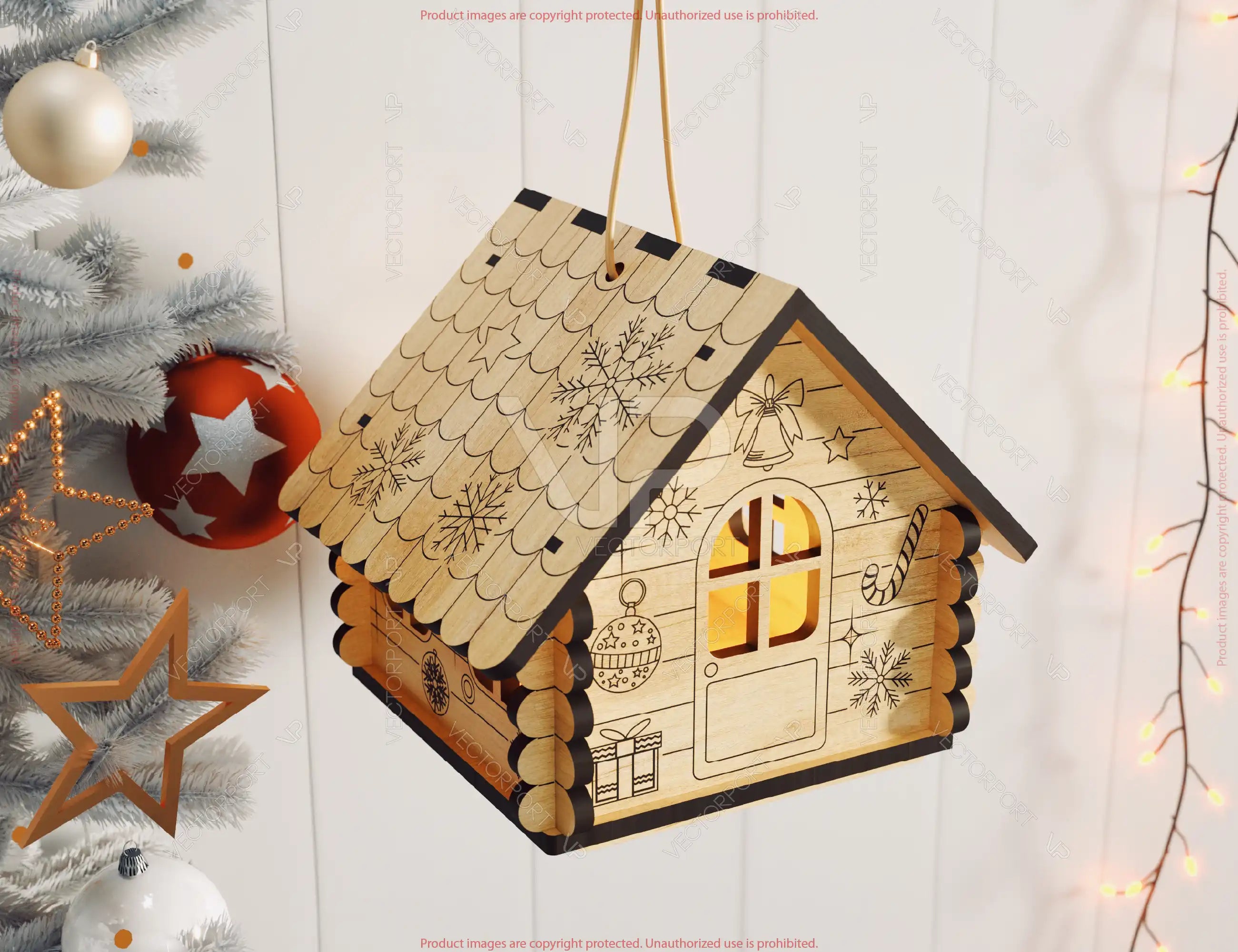 3D Laser Cut Christmas House Ornament | New Year & Christmas Village Hanging House Kit Digital Download |#U652|