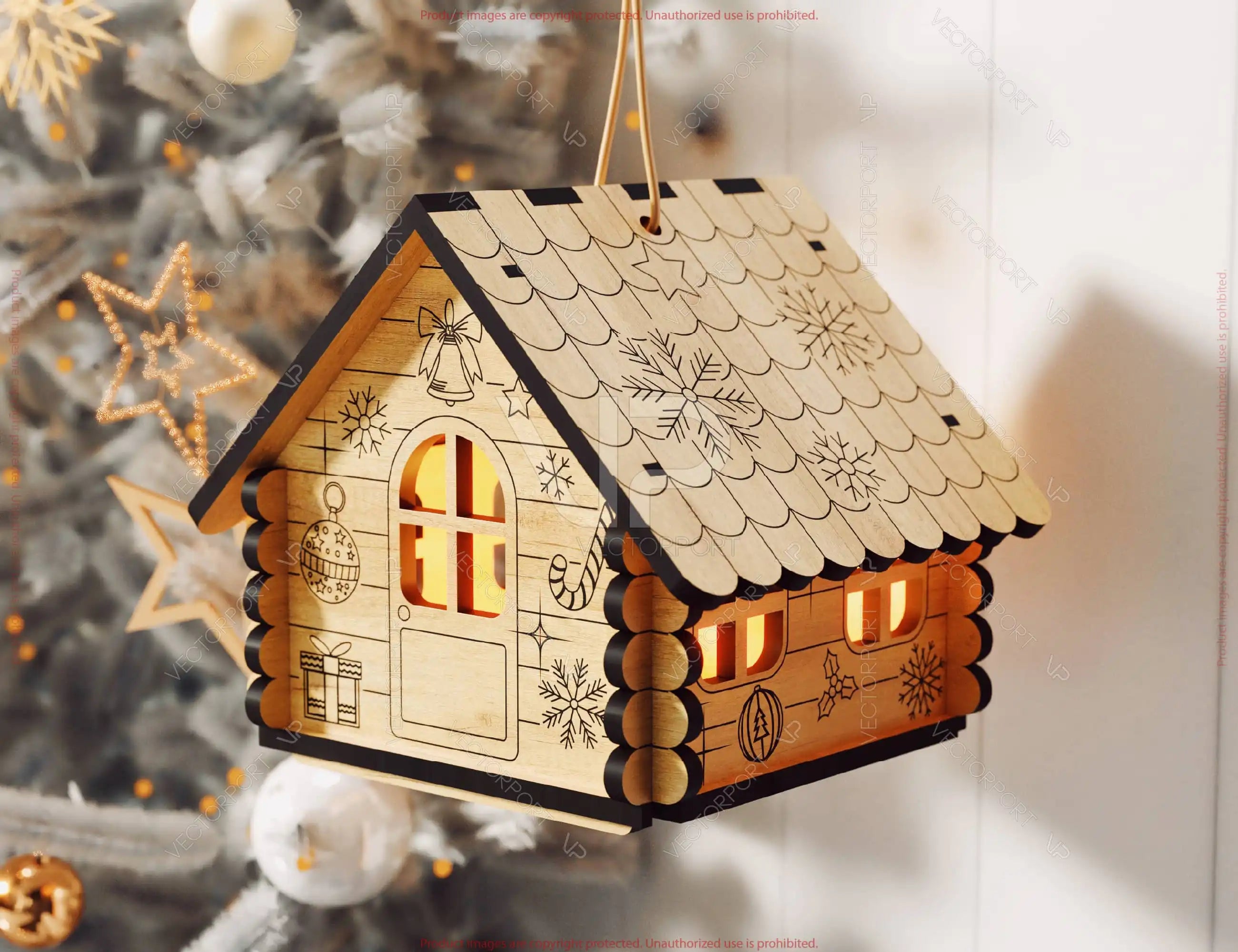 3D Laser Cut Christmas House Ornament | New Year & Christmas Village Hanging House Kit Digital Download |#U652|