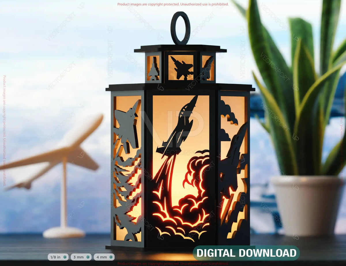 Fighter Jet Flight Lantern SVG - Laser Cut Aviation Lamp Kit | Cockpit & Cloud Panels Candle Holder Lamp Digital Download |#U654|