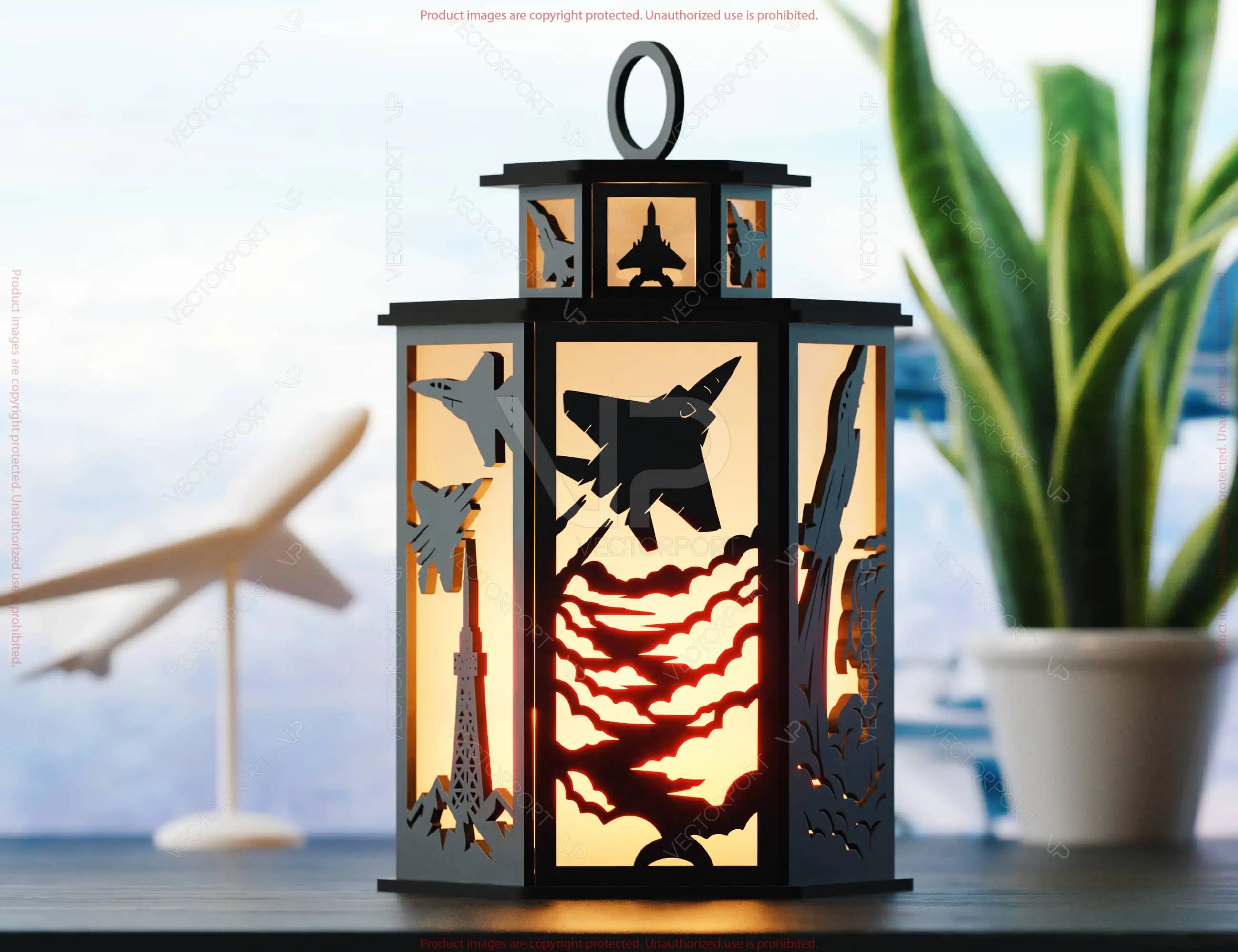 Fighter Jet Flight Lantern SVG - Laser Cut Aviation Lamp Kit | Cockpit & Cloud Panels Candle Holder Lamp Digital Download |#U654|