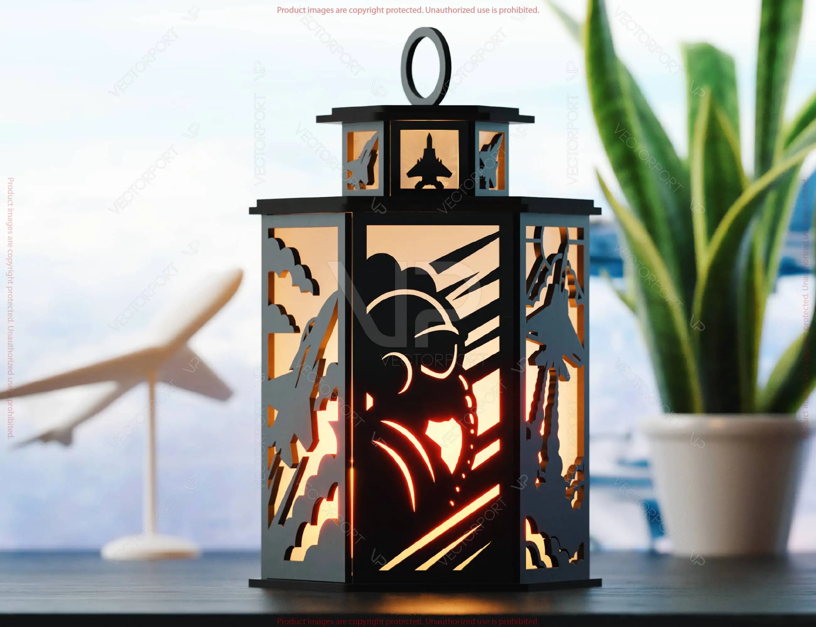 Fighter Jet Flight Lantern SVG - Laser Cut Aviation Lamp Kit | Cockpit & Cloud Panels Candle Holder Lamp Digital Download |#U654|