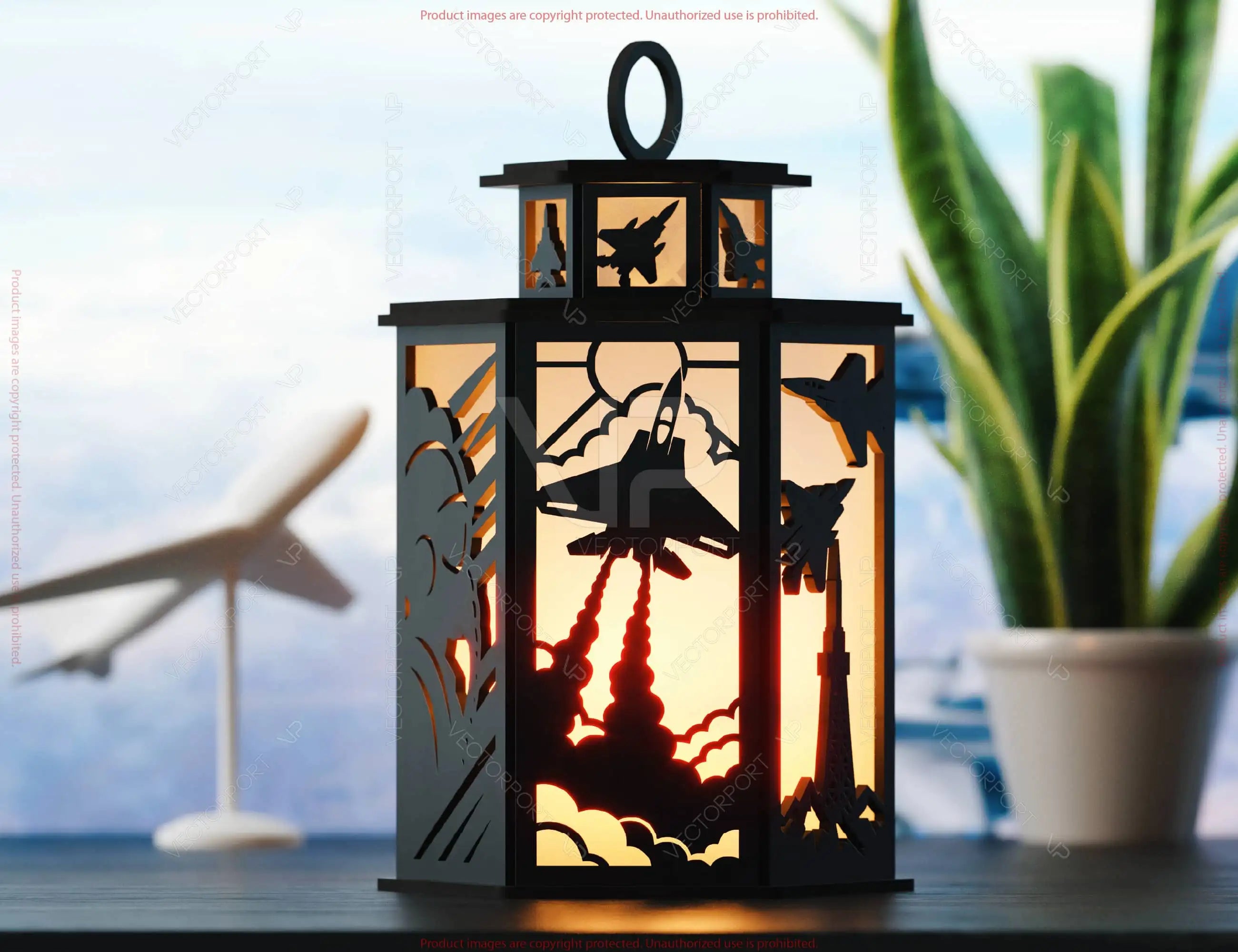 Fighter Jet Flight Lantern SVG - Laser Cut Aviation Lamp Kit | Cockpit & Cloud Panels Candle Holder Lamp Digital Download |#U654|