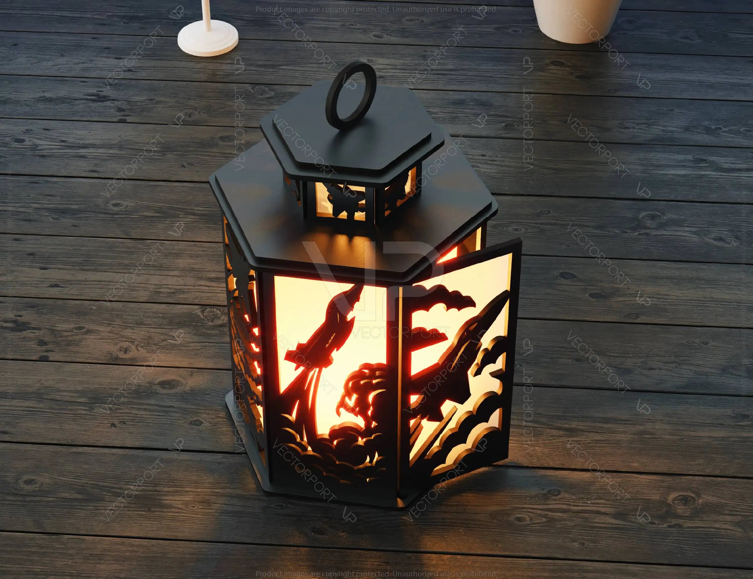 Fighter Jet Flight Lantern SVG - Laser Cut Aviation Lamp Kit | Cockpit & Cloud Panels Candle Holder Lamp Digital Download |#U654|