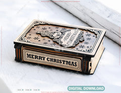 Customizable Rustic Wooden Book Box – Handcrafted Laser-Cut Christmas Keepsake Box Vintage Cover Digital Download |#U655|