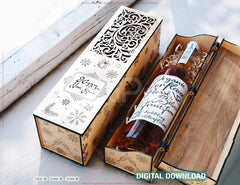 Rustic Holiday Wine Box SVG – Laser Cut Wooden Bottle Case with Festive Customizable Engraved Digital Download |#U656|