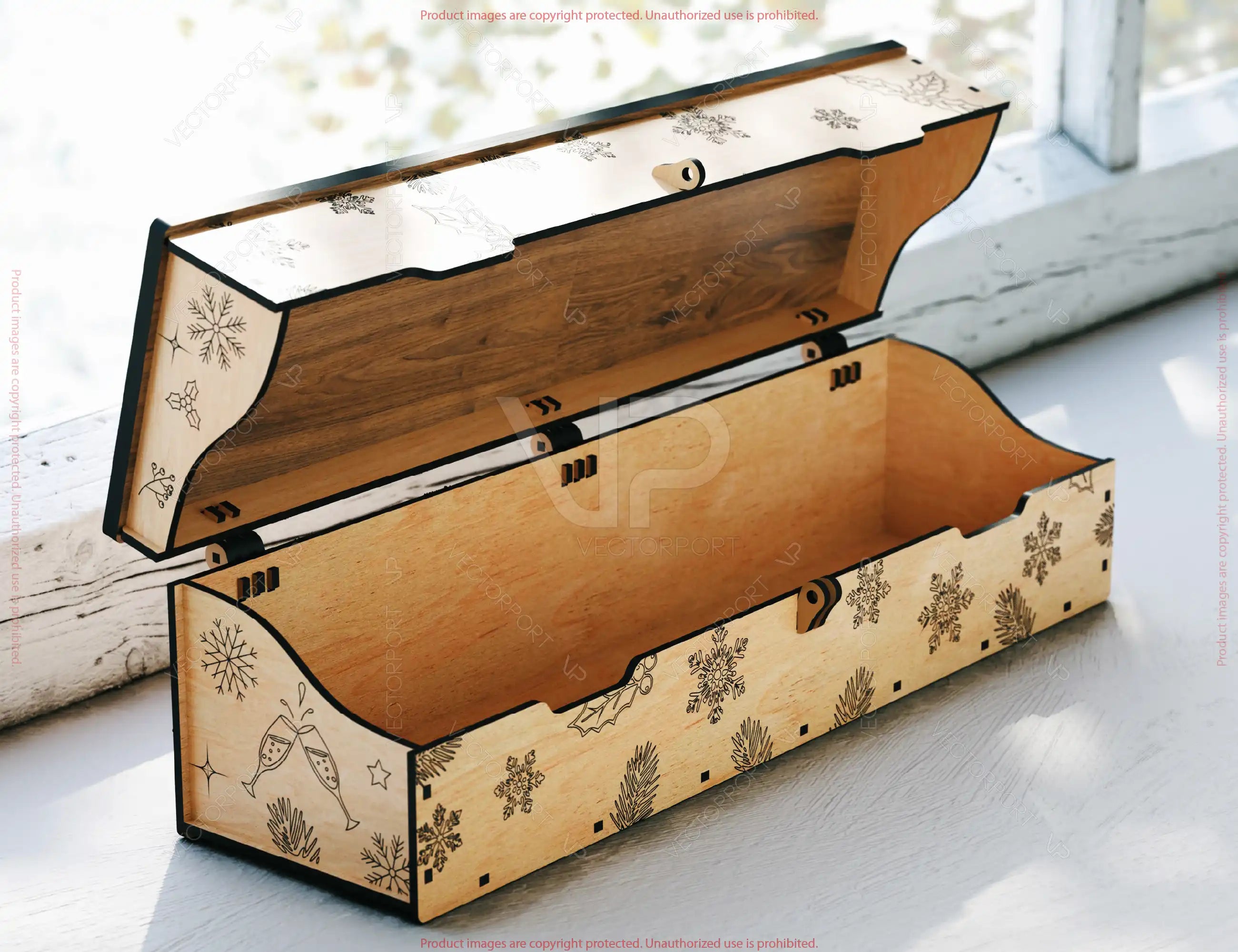 Rustic Holiday Wine Box SVG – Laser Cut Wooden Bottle Case with Festive Customizable Engraved Digital Download |#U656|