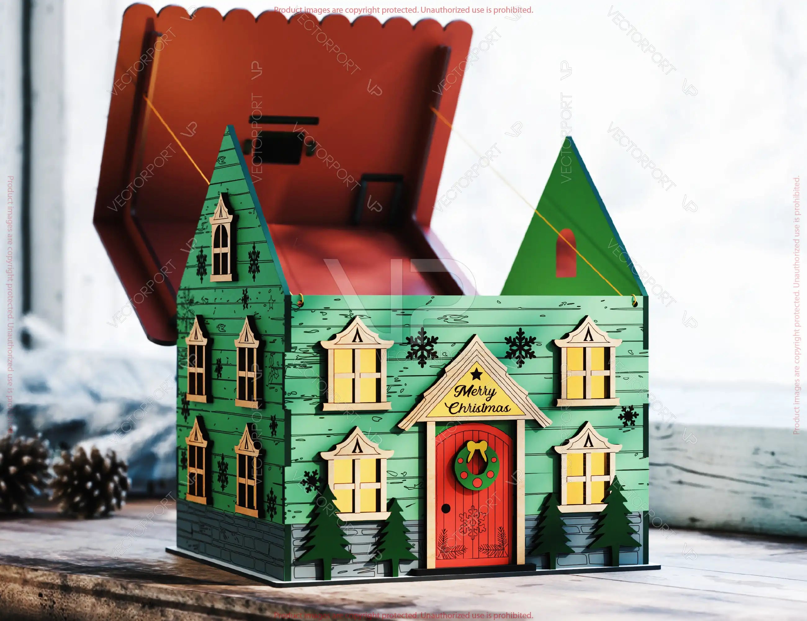 3D Wooden Christmas House Gift Box | Multi-Use Laser Cut File – Money Box, Light Holder, Holiday Décor Digital Download |#U657|