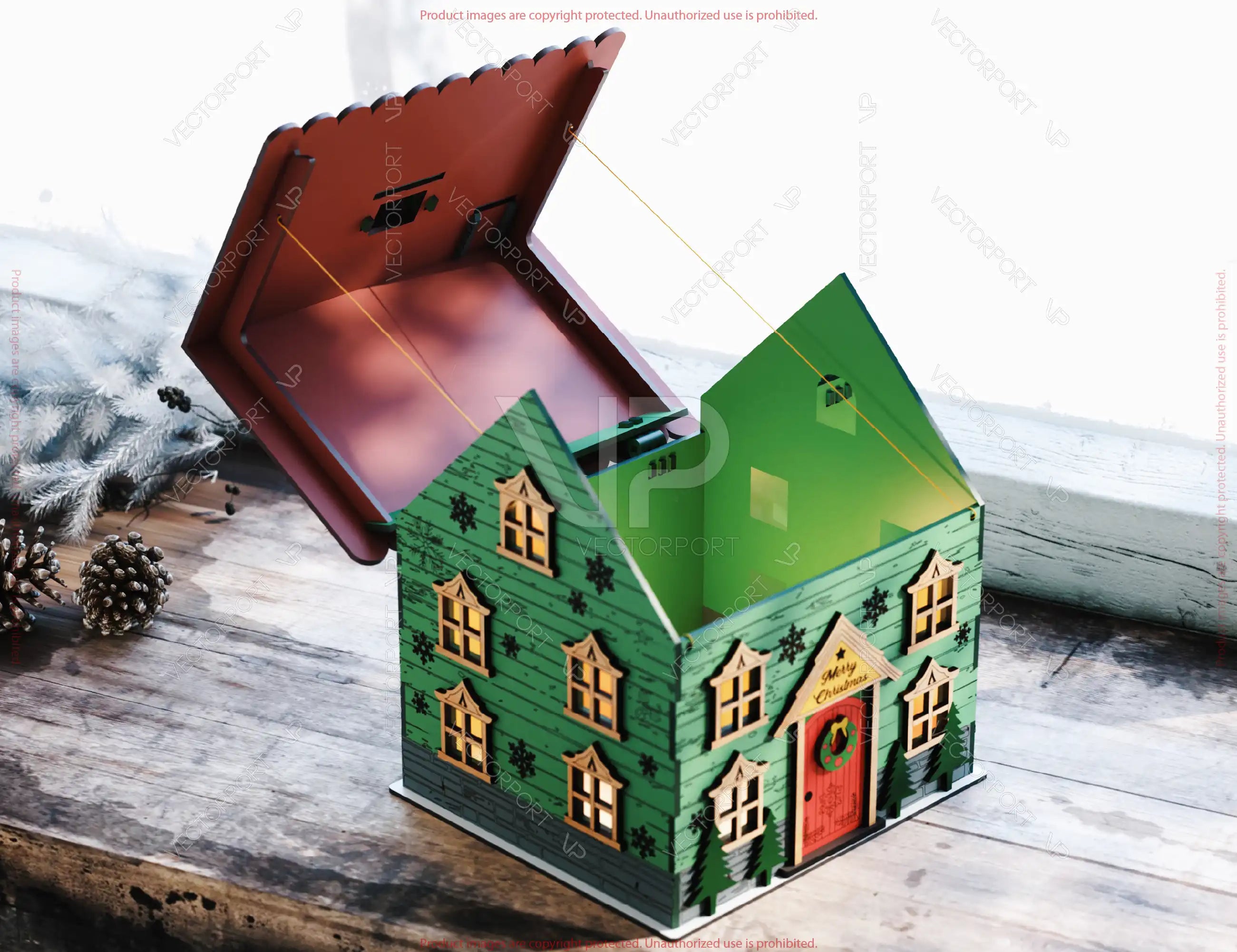 3D Wooden Christmas House Gift Box | Multi-Use Laser Cut File – Money Box, Light Holder, Holiday Décor Digital Download |#U657|