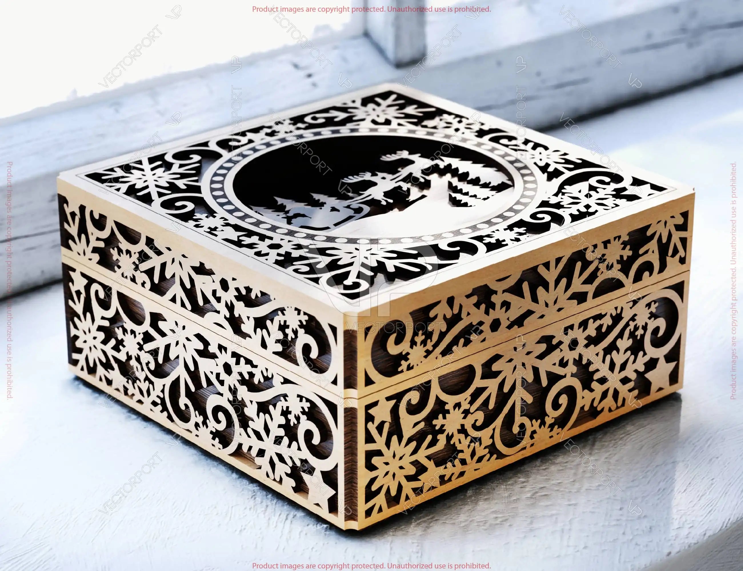 Snowflake Ornamental Laser-Cut Wooden Gift Box – 3D Winter-Themed Decorative Box Digital Download |#U660|