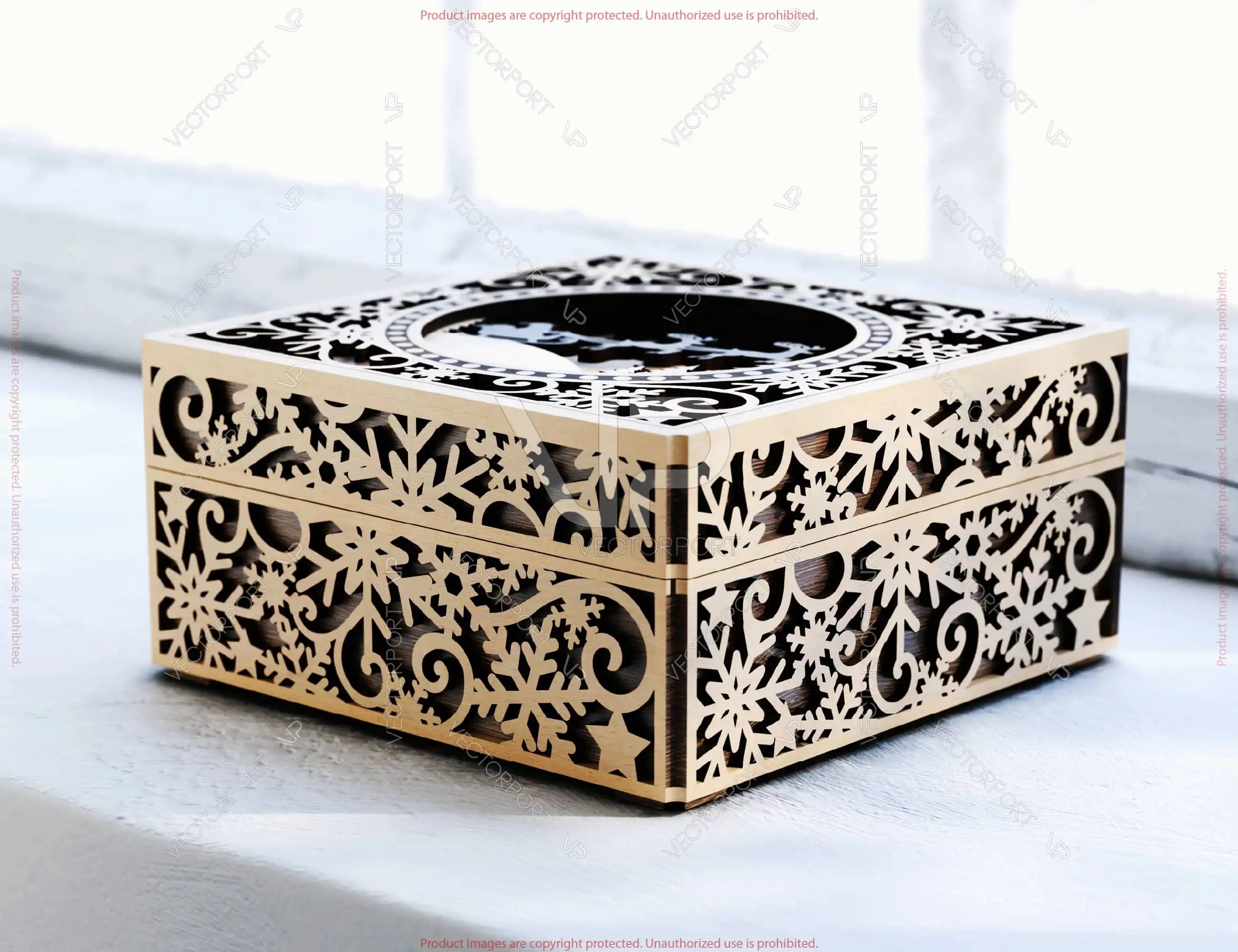 Snowflake Ornamental Laser-Cut Wooden Gift Box – 3D Winter-Themed Decorative Box Digital Download |#U660|