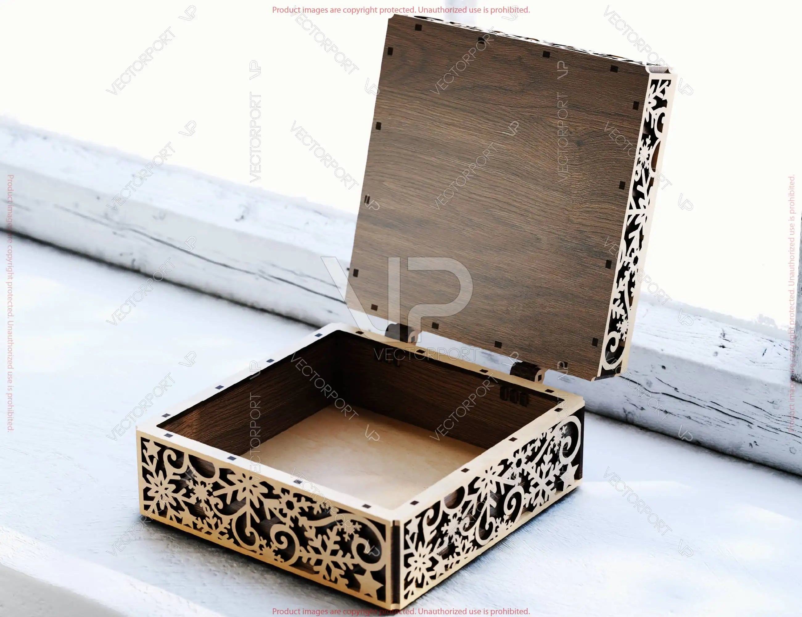 Snowflake Ornamental Laser-Cut Wooden Gift Box – 3D Winter-Themed Decorative Box Digital Download |#U660|