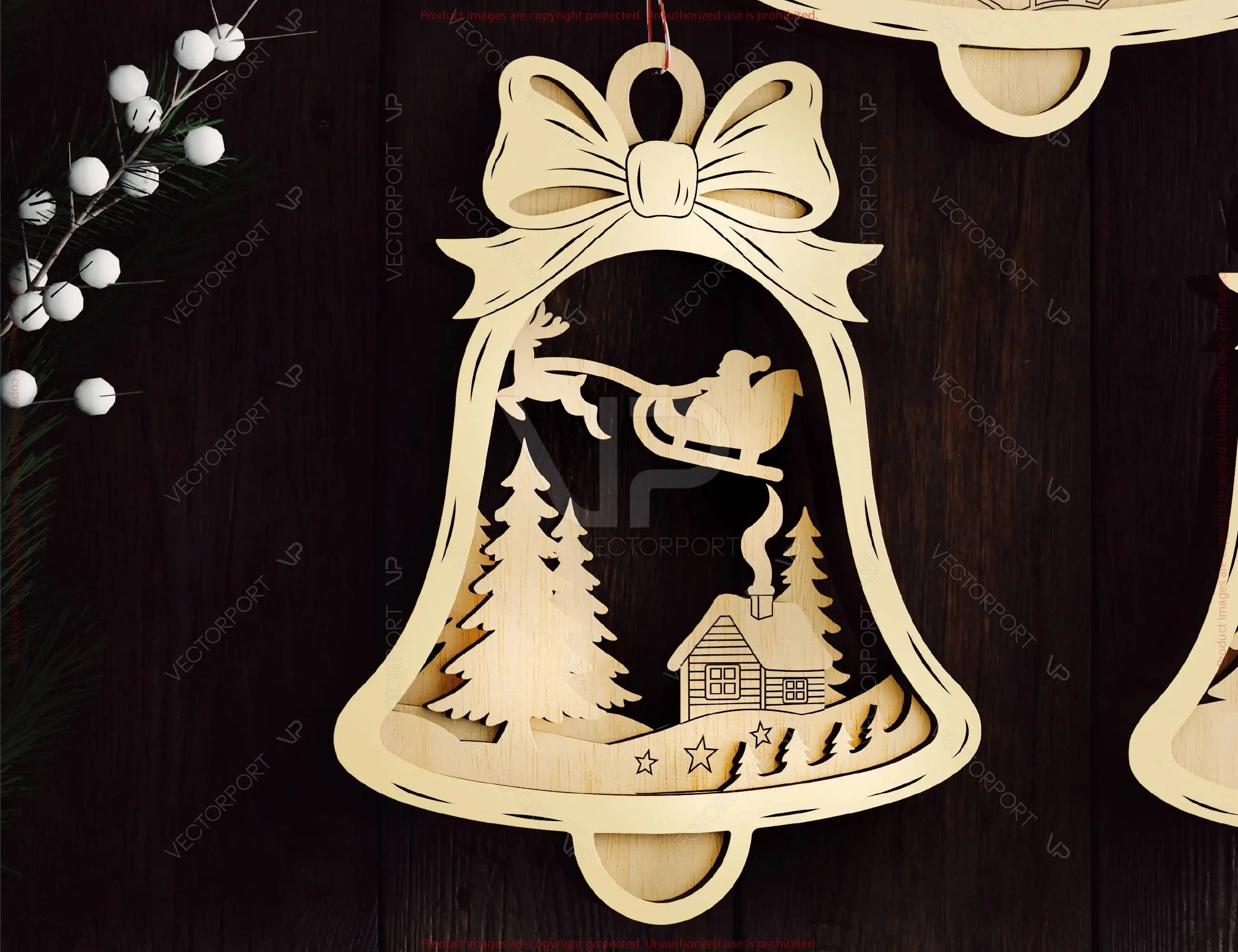Bell Shape Layered Christmas Ornament SVG | Laser Cut 3D Snowy Scene Holiday Bauble | Digital Download |#U661|
