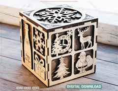 New Year Holiday Cube Gift Box – Laser Cut SVG File | Winter Ornaments | Christmas Digital Download |#U662|