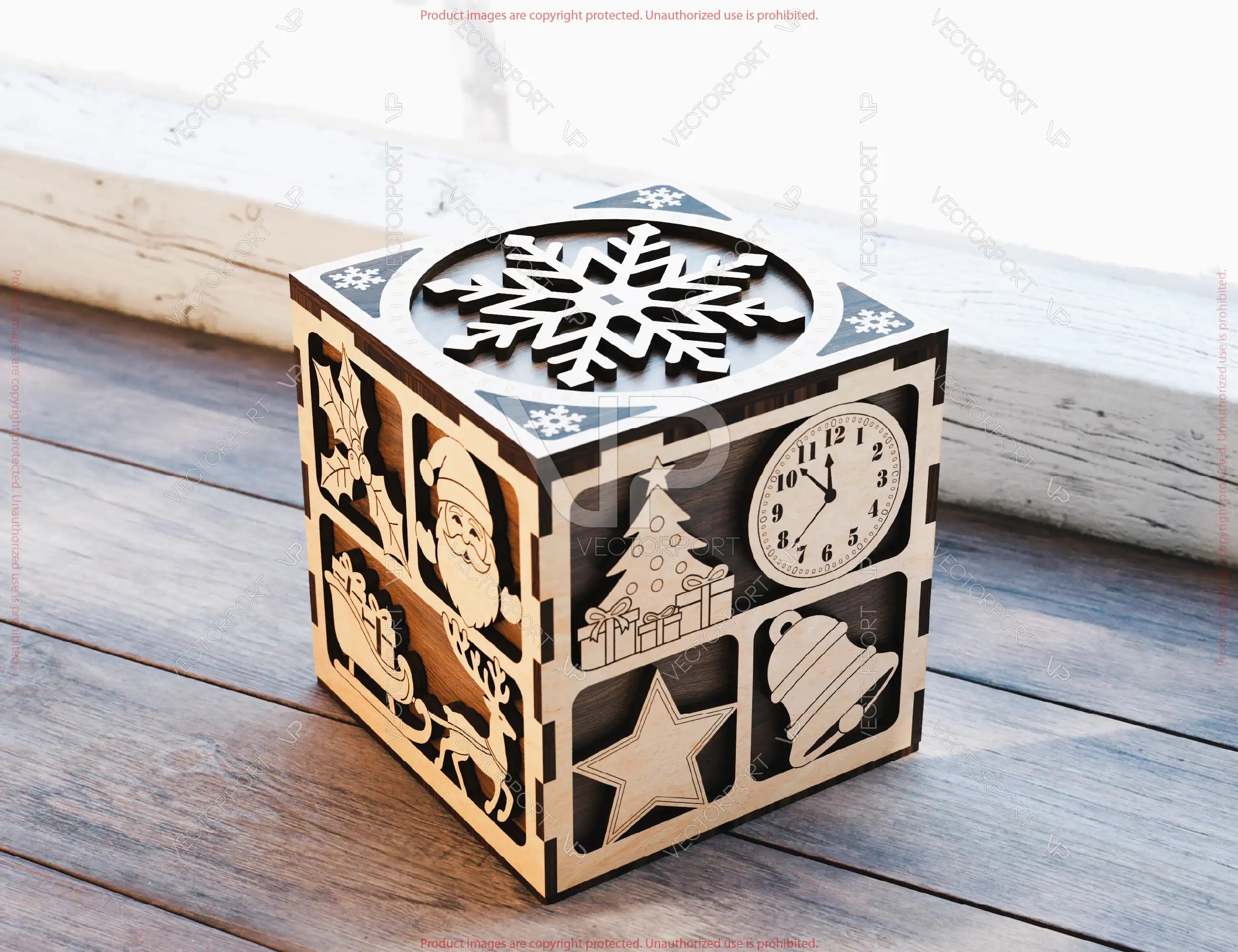 New Year Holiday Cube Gift Box – Laser Cut SVG File | Winter Ornaments | Christmas Digital Download |#U662|