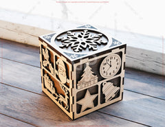 New Year Holiday Cube Gift Box – Laser Cut SVG File | Winter Ornaments | Christmas Digital Download |#U662|