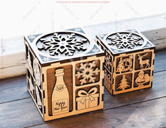 New Year Holiday Cube Gift Box – Laser Cut SVG File | Winter Ornaments | Christmas Digital Download |#U662|