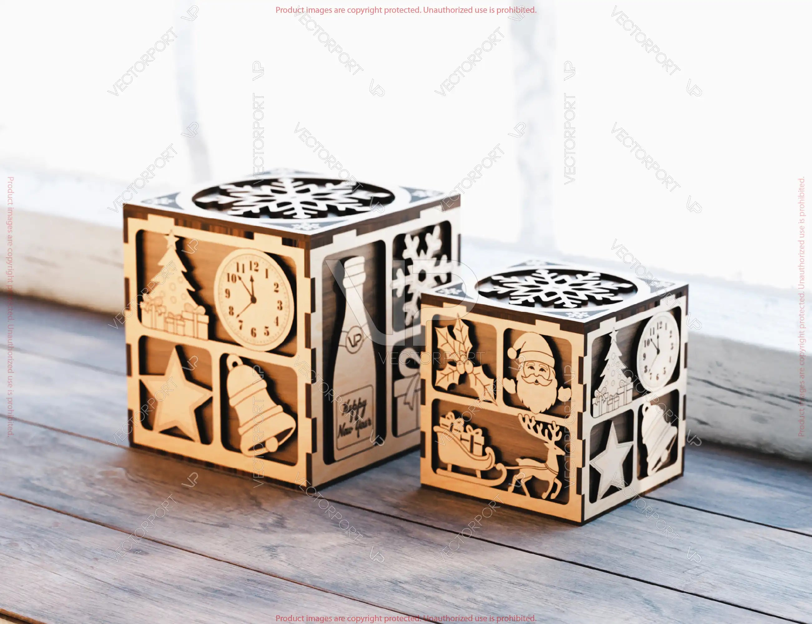 New Year Holiday Cube Gift Box – Laser Cut SVG File | Winter Ornaments | Christmas Digital Download |#U662|