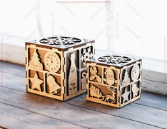 New Year Holiday Cube Gift Box – Laser Cut SVG File | Winter Ornaments | Christmas Digital Download |#U662|