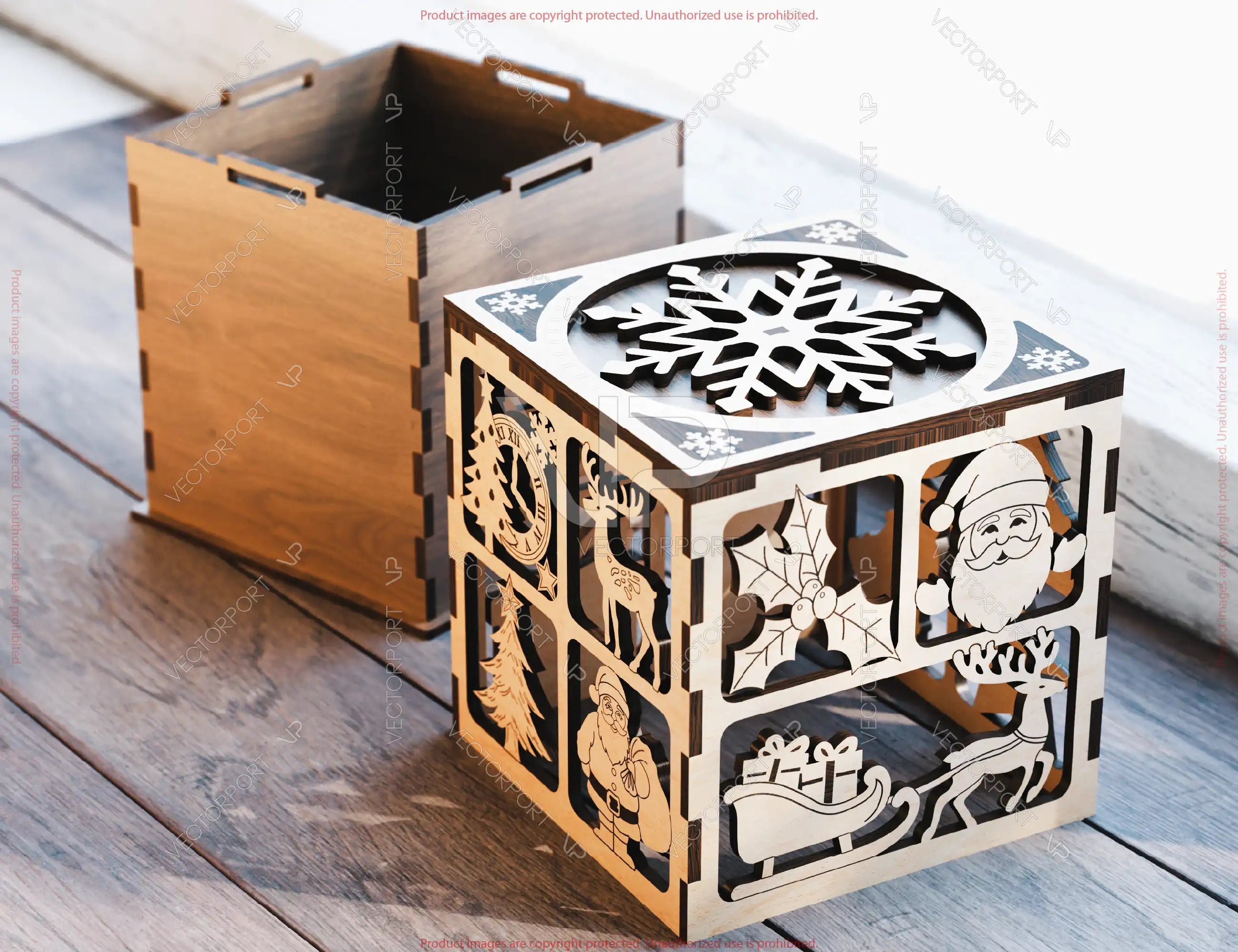 New Year Holiday Cube Gift Box – Laser Cut SVG File | Winter Ornaments | Christmas Digital Download |#U662|