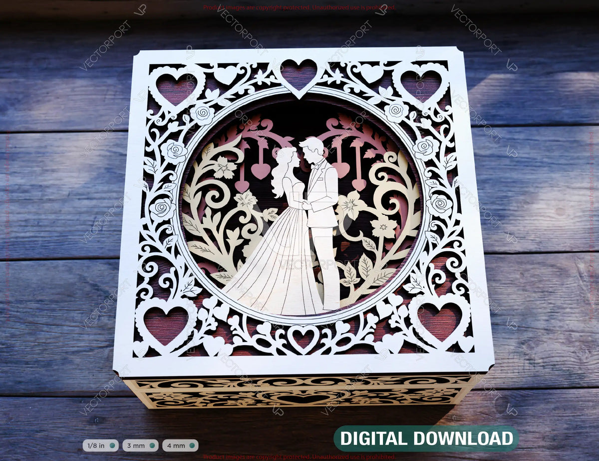 Love Heart Ornamental Laser-Cut Wooden Gift Box – 3D Romantic Keepsake Box Digital Download |#U663|