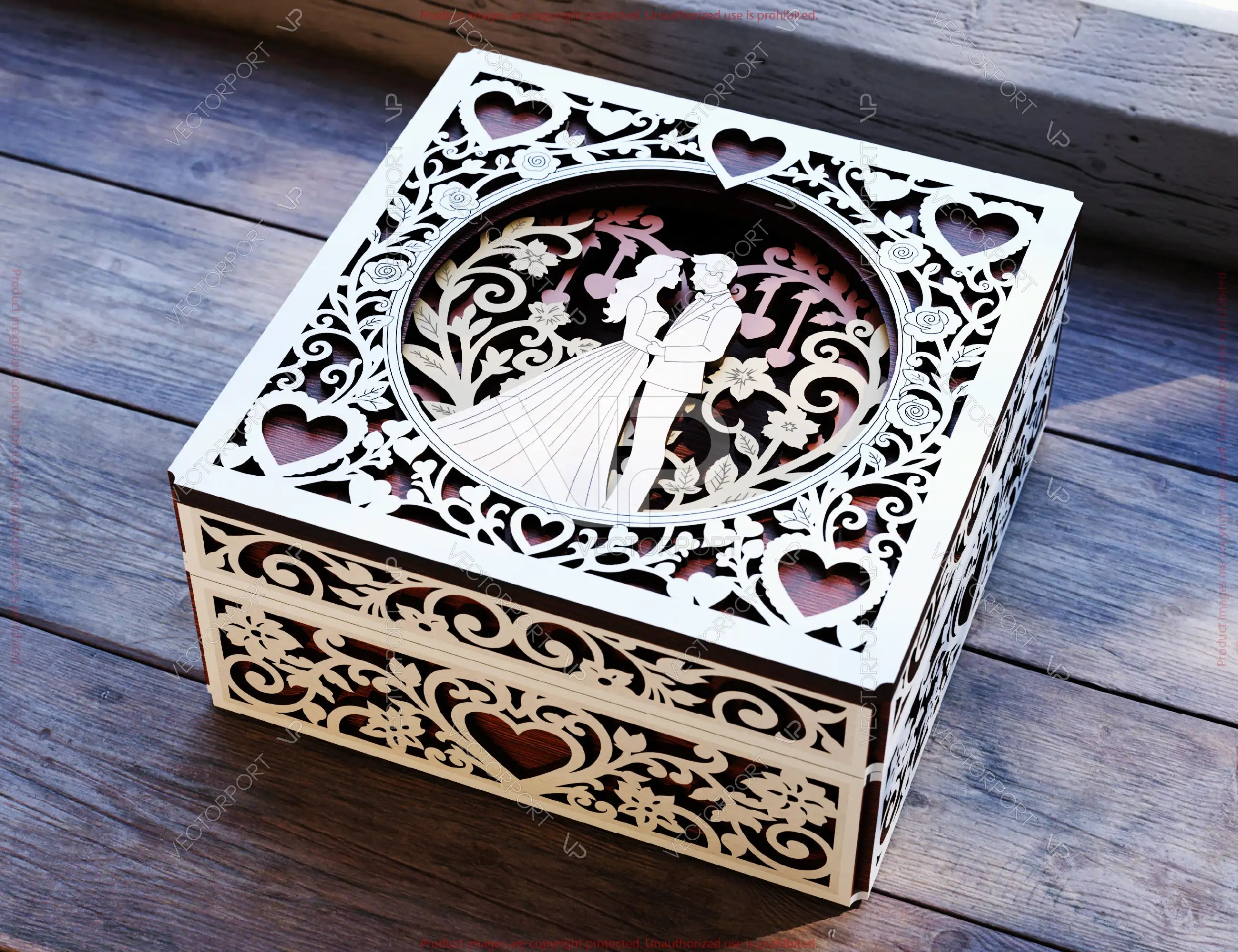 Love Heart Ornamental Laser-Cut Wooden Gift Box – 3D Romantic Keepsake Box Digital Download |#U663|