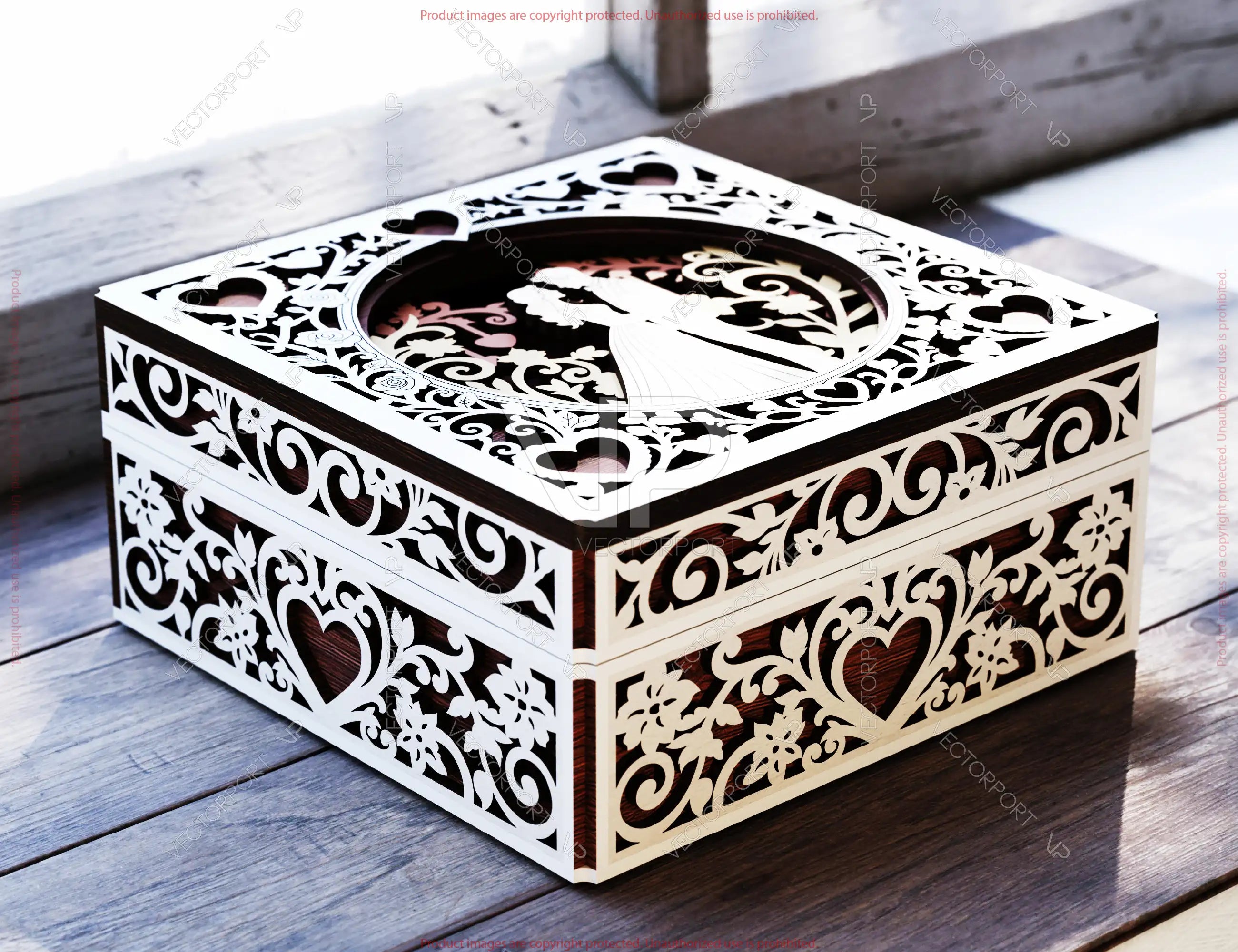 Love Heart Ornamental Laser-Cut Wooden Gift Box – 3D Romantic Keepsake Box Digital Download |#U663|