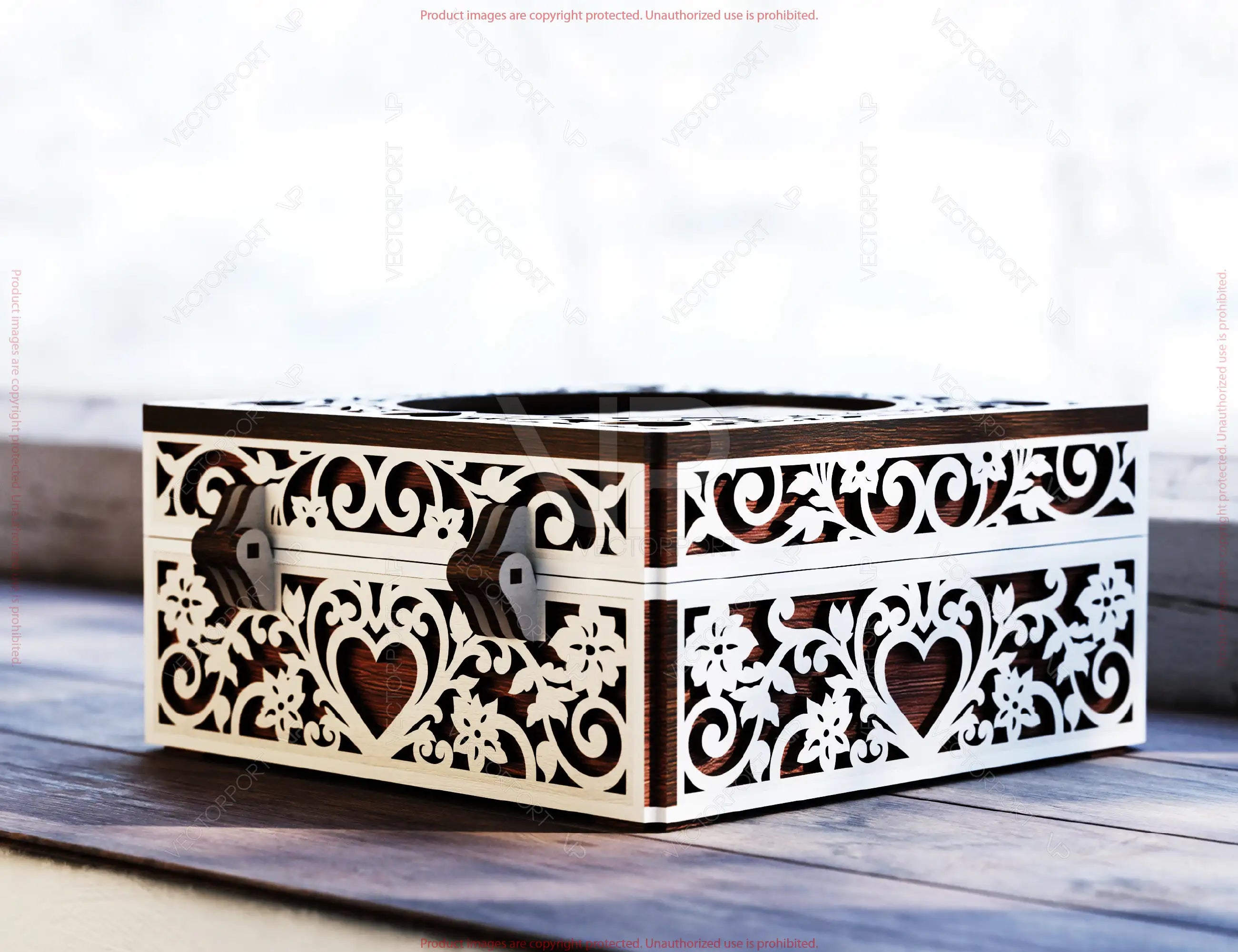 Love Heart Ornamental Laser-Cut Wooden Gift Box – 3D Romantic Keepsake Box Digital Download |#U663|