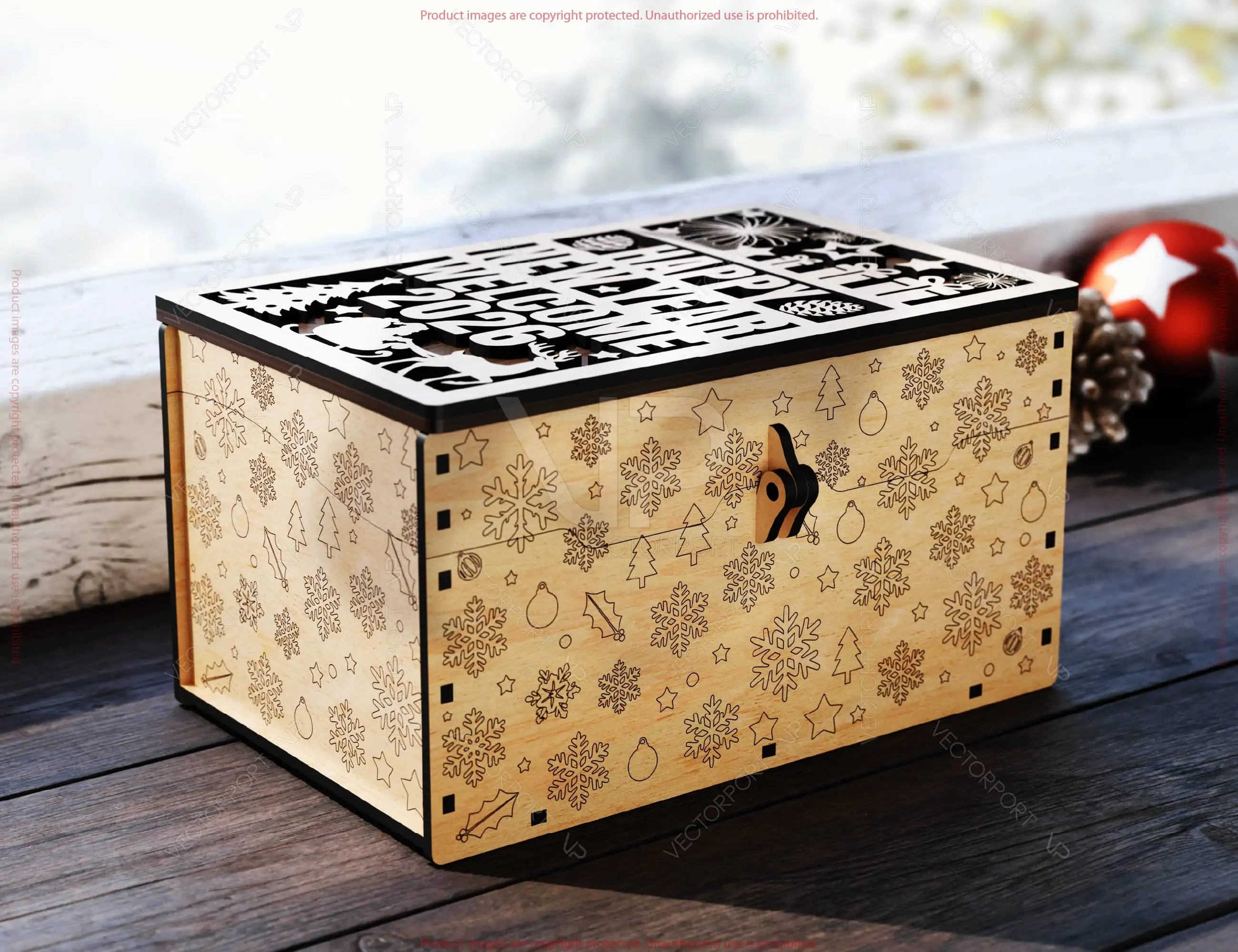 Wooden Christmas Gift Box 2026 | Holiday Box with Happy New Year Lid Digital Download |#U665|