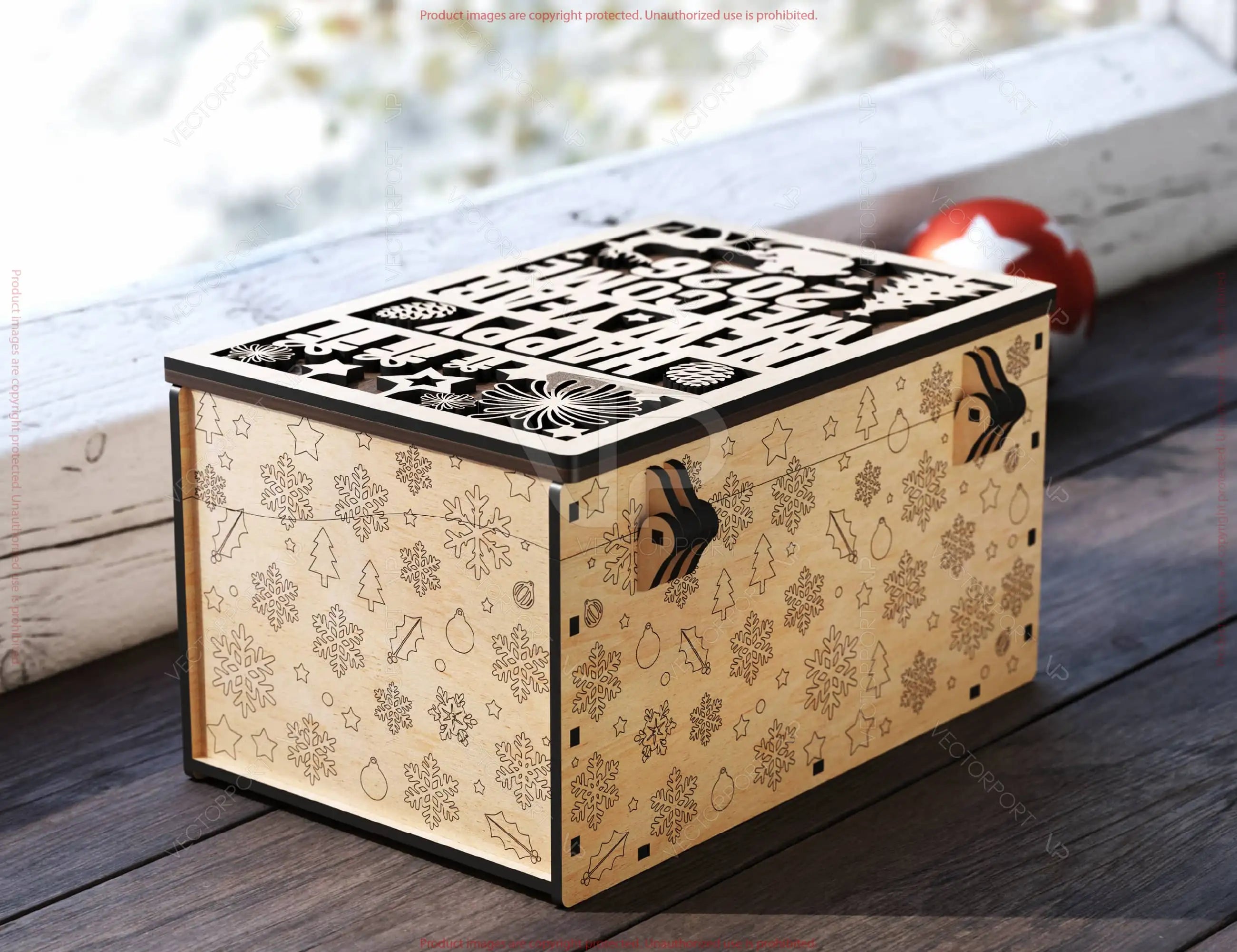 Wooden Christmas Gift Box 2026 | Holiday Box with Happy New Year Lid Digital Download |#U665|