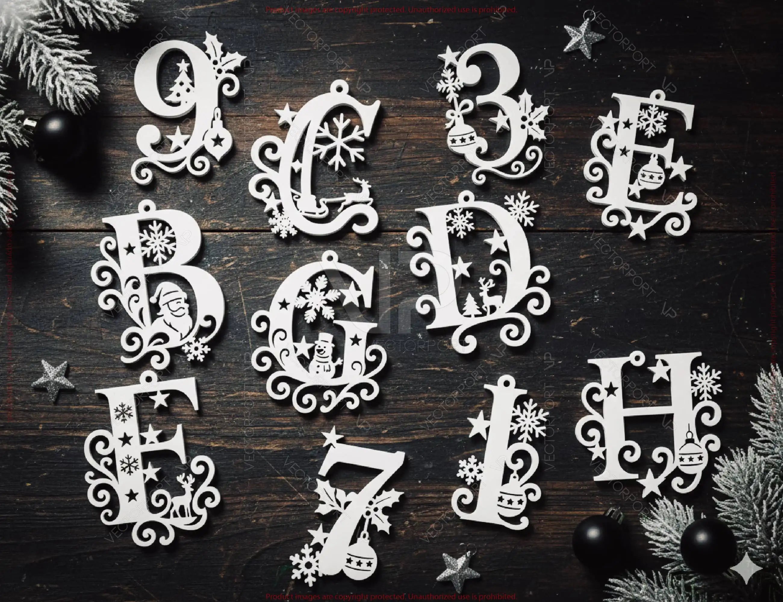Christmas Alphabet & Numbers Laser Cut Set | 26 Letters | 0-9 Numbers | Hanging Included | Digital Download |#U667|