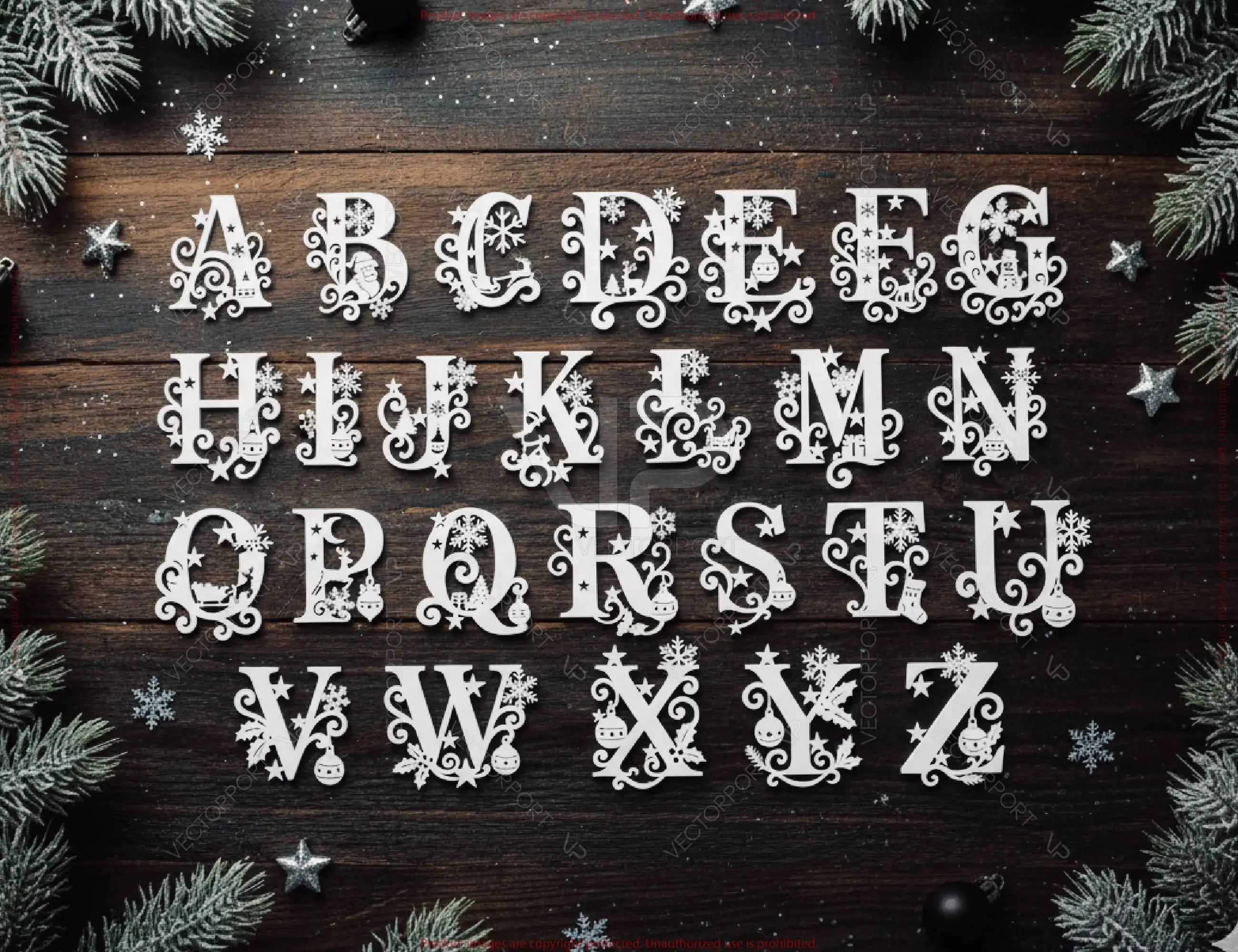 Christmas Alphabet & Numbers Laser Cut Set | 26 Letters | 0-9 Numbers | Hanging Included | Digital Download |#U667|
